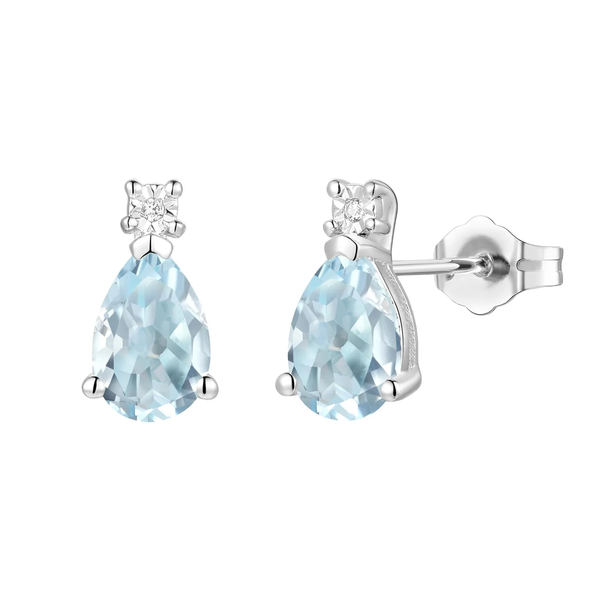 Aquamarine & Diamond Accent Pendant Necklace & Earrings Boxed Set 10K White Gold Size 18" - Image 4