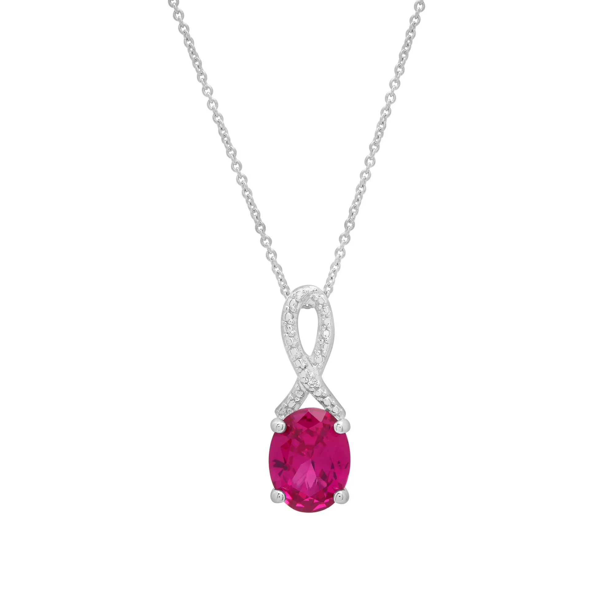 Lab-Created Ruby and Diamond Accent Pendant Necklace & Earrings Boxed Set .925 Sterling Silver White Size 18" - Image 3