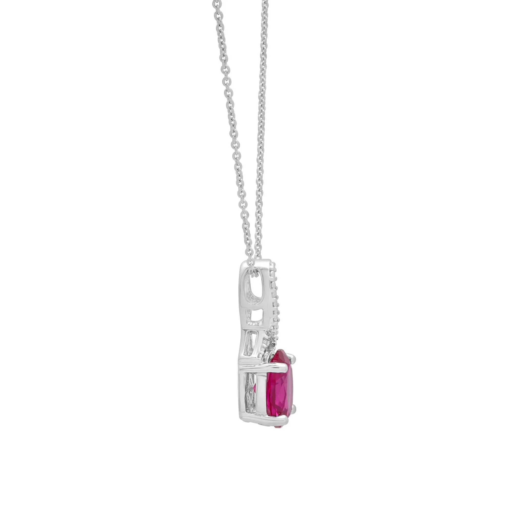Lab-Created Ruby and Diamond Accent Pendant Necklace & Earrings Boxed Set .925 Sterling Silver White Size 18" - Image 4