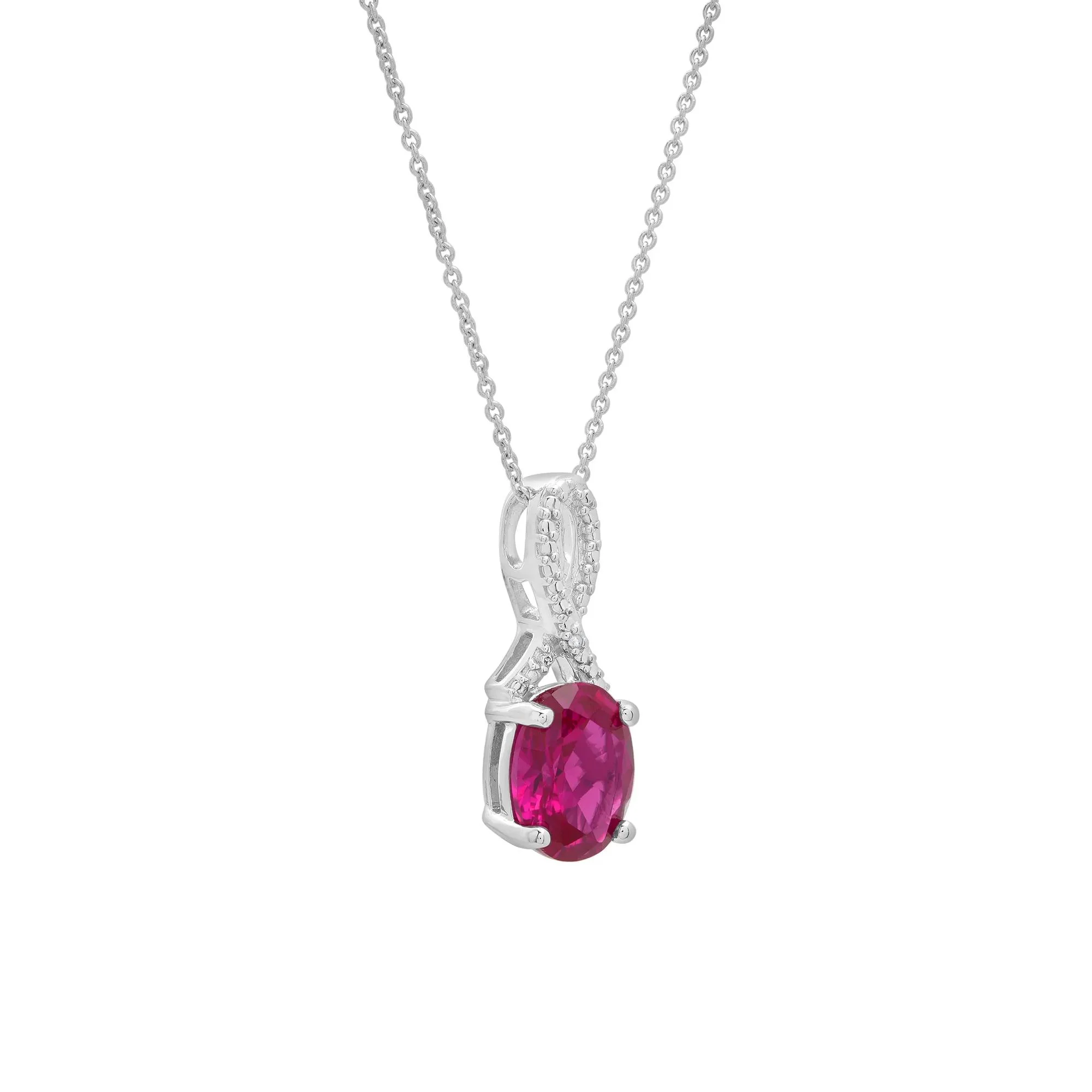 Lab-Created Ruby and Diamond Accent Pendant Necklace & Earrings Boxed Set .925 Sterling Silver White Size 18" - Image 6