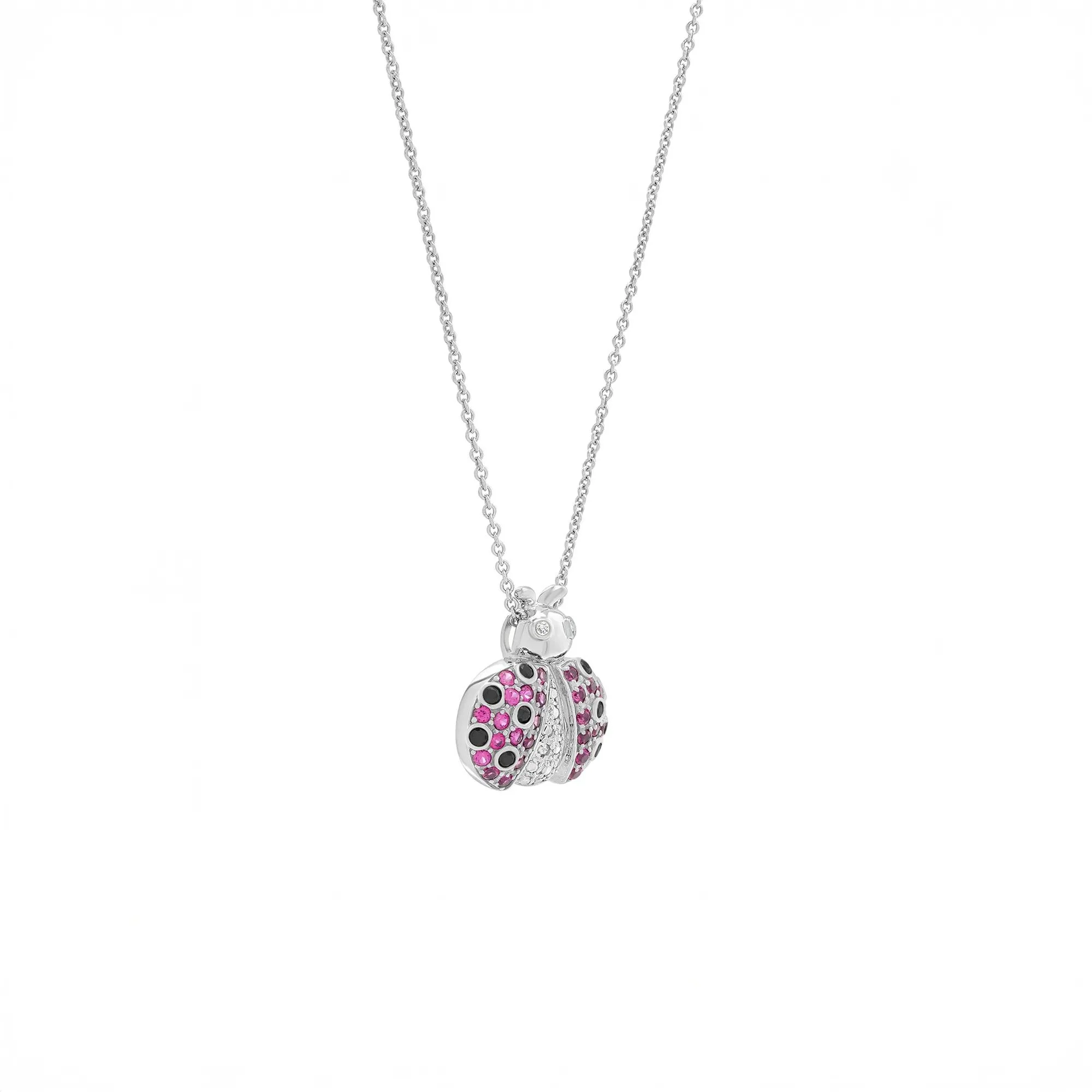 Lab-Created Ruby and Diamond Accent Ladybug Pendant Necklace .925 Sterling Silver White Size 18" - Image 4