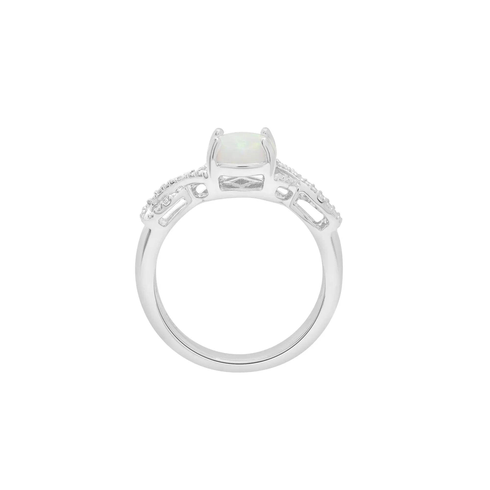 Lab-Created Cabochon Opal Ring .925 Sterling Silver White Size 7 1mm - Image 2