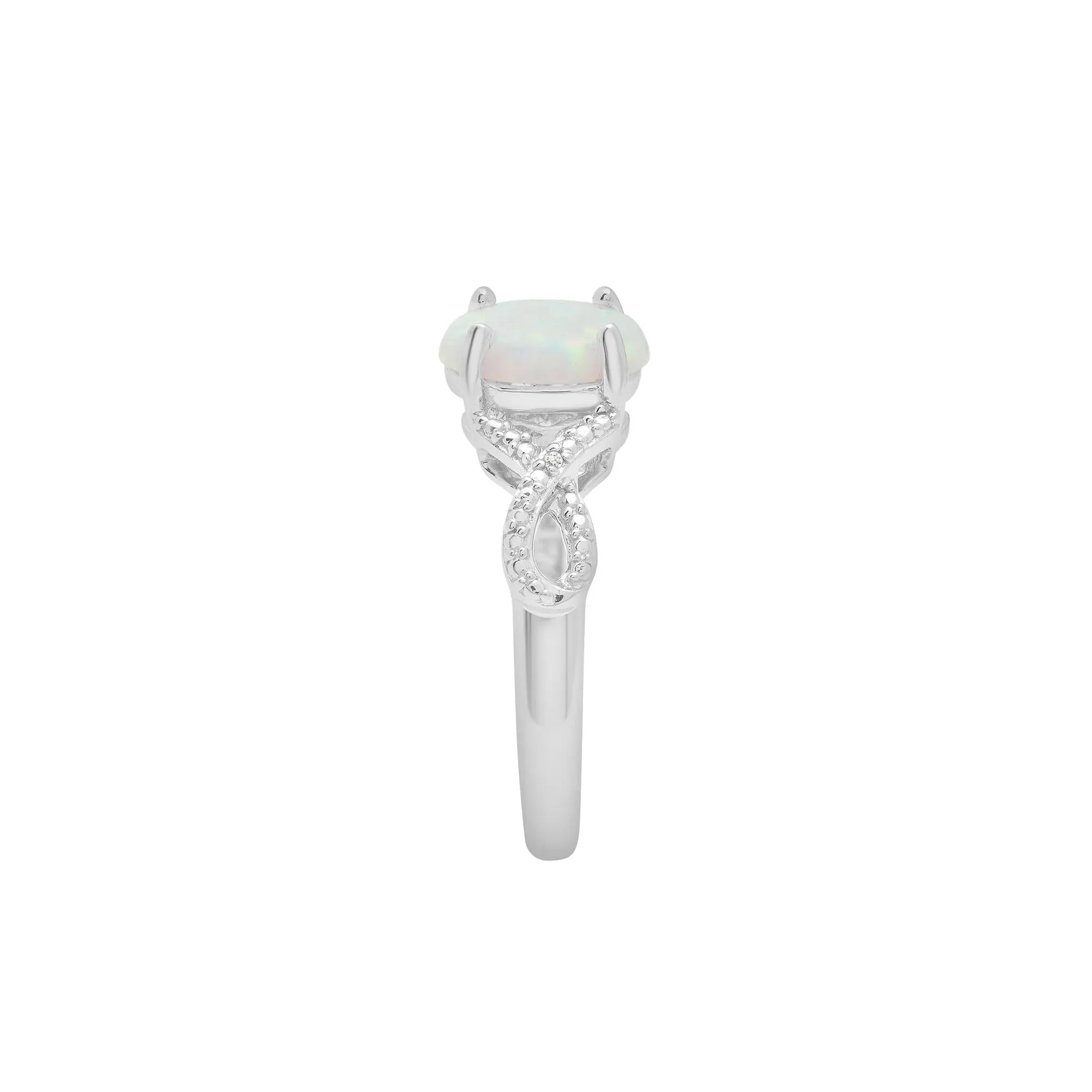 Lab-Created Cabochon Opal Ring .925 Sterling Silver White Size 7 1mm - Image 3