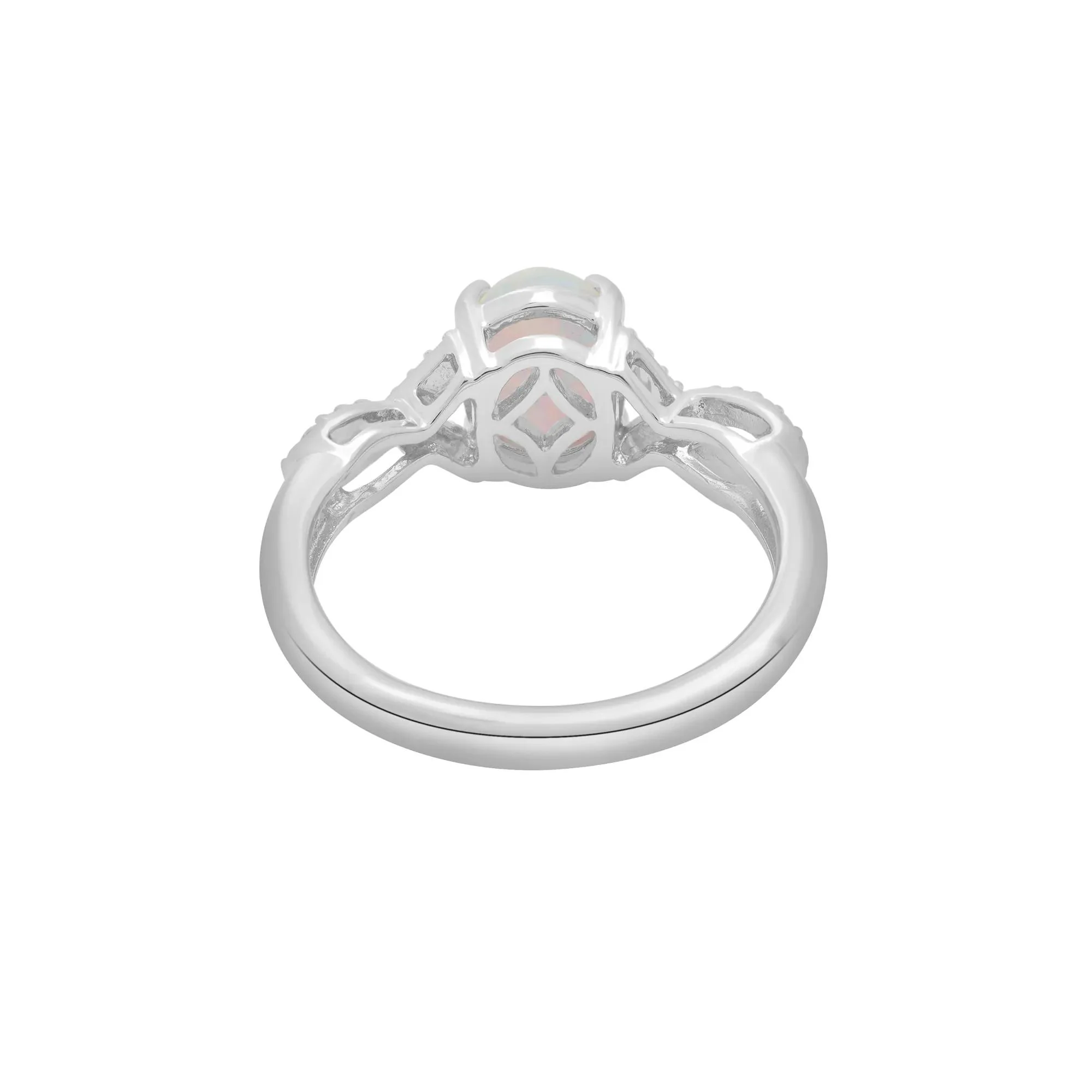 Lab-Created Cabochon Opal Ring .925 Sterling Silver White Size 7 1mm - Image 4