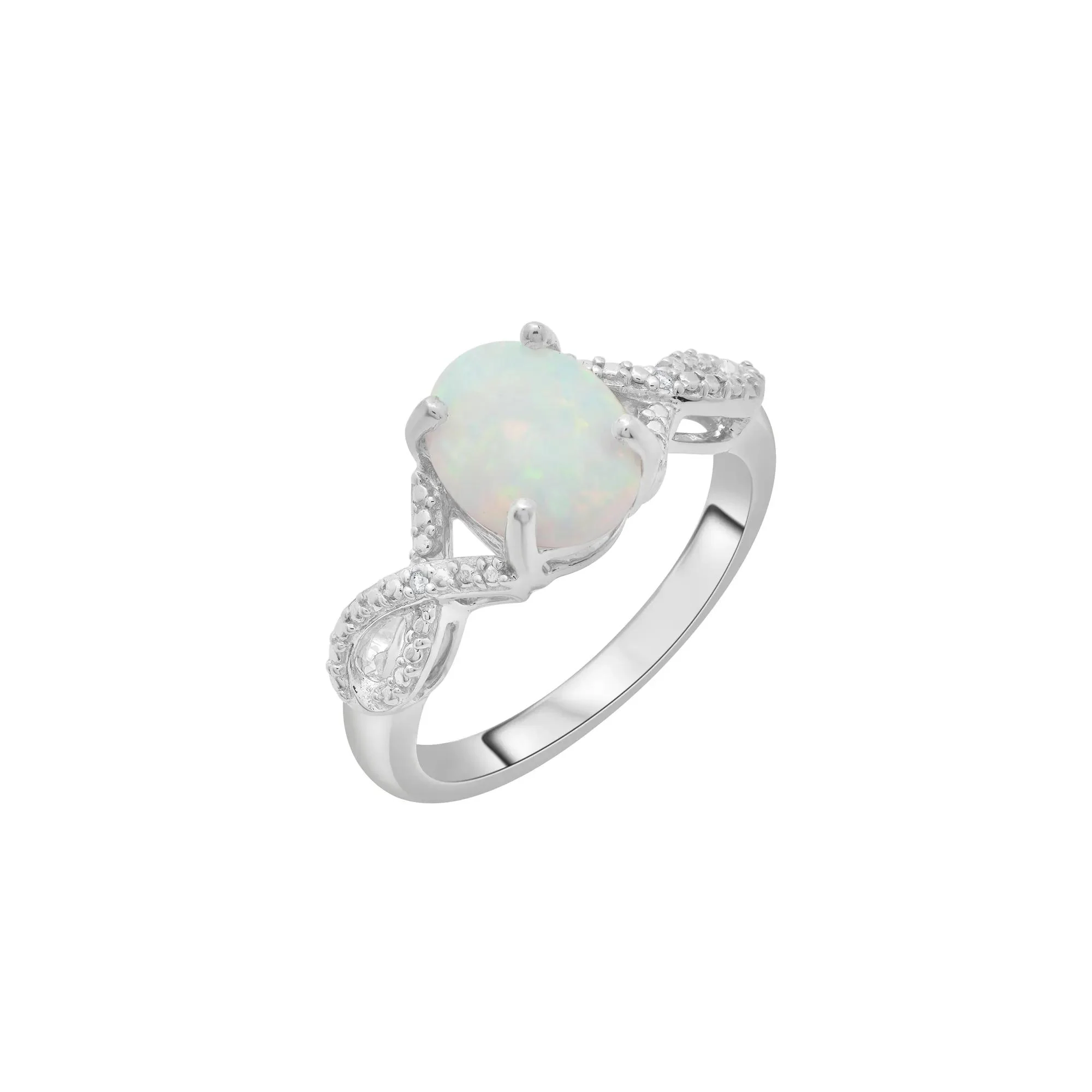 Lab-Created Cabochon Opal Ring .925 Sterling Silver White Size 7 1mm - Image 5