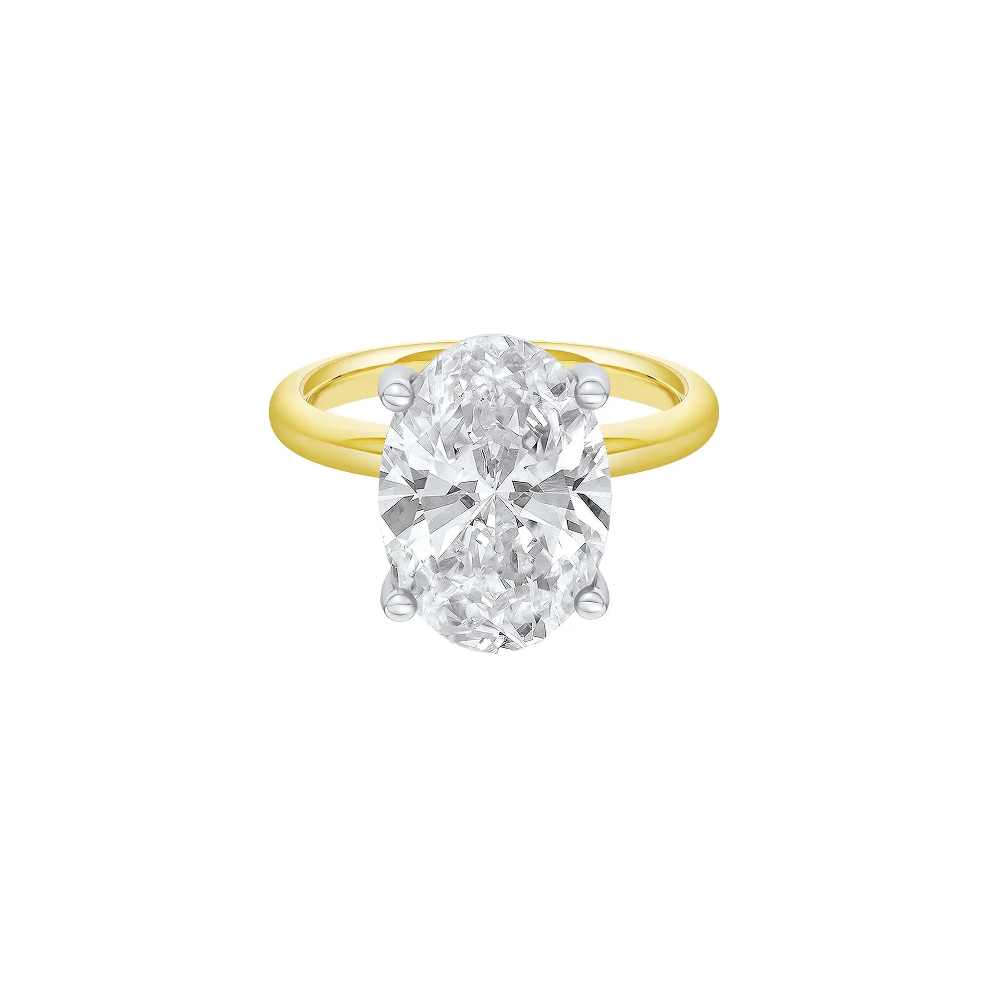 Lab Grown Diamond Oval Solitaire Ring 14K Yellow & White Gold (9 CT.) Size 6.5 2mm