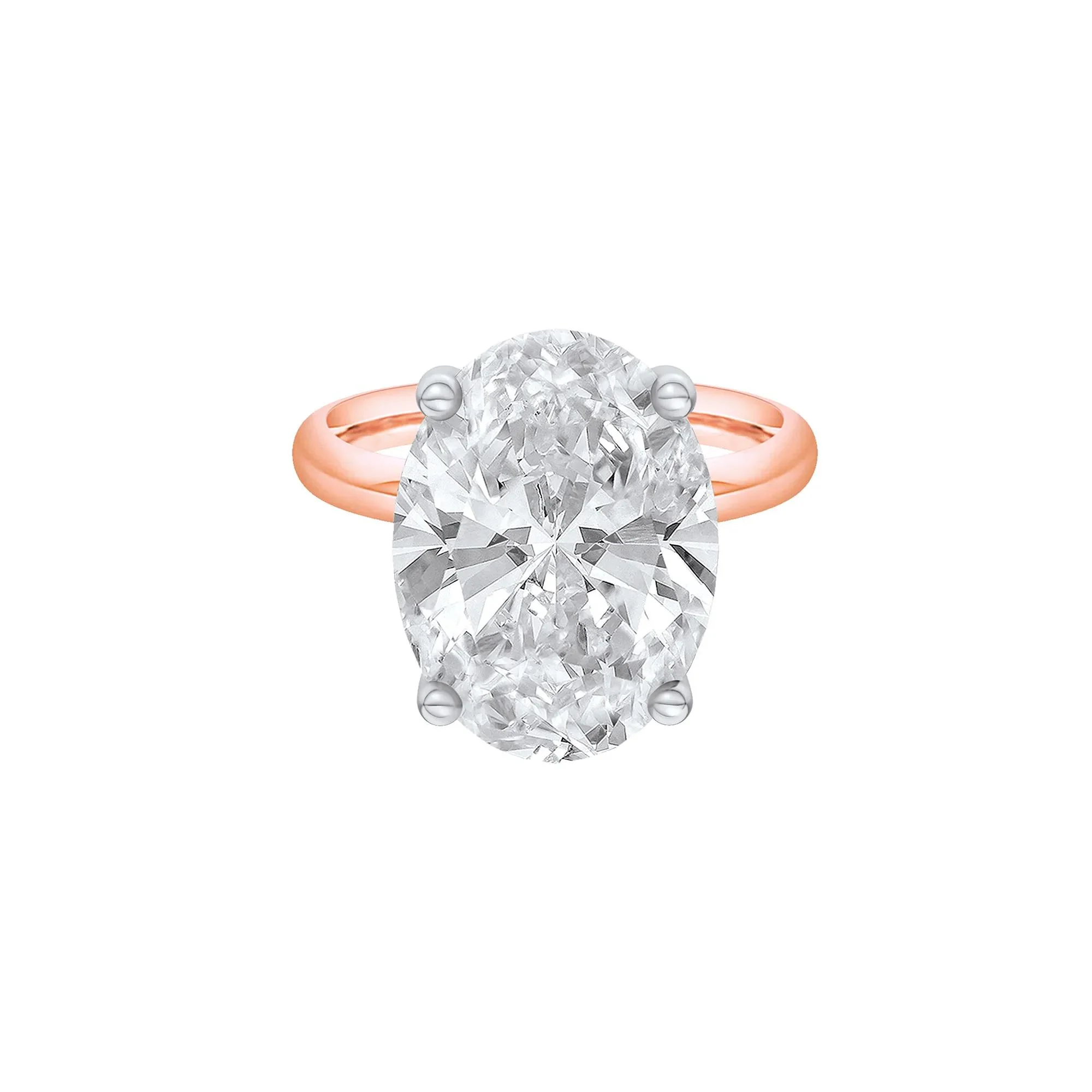Lab Grown Diamond Oval Solitaire Ring 14K Rose & White Gold (10 CT.) Size 10.5 2mm