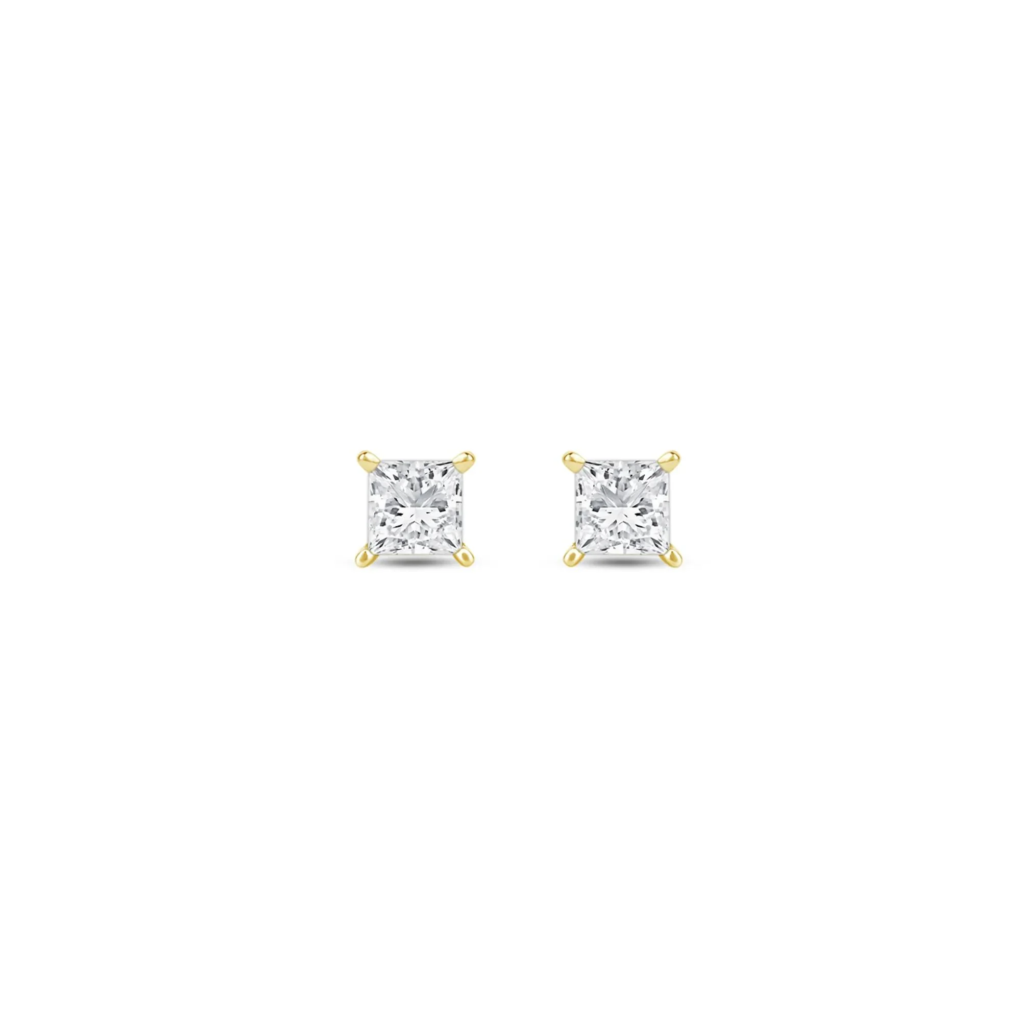 Lab Grown Diamond Princess-Cut Solitaire Stud Earrings 14K Yellow Gold Size 3.50mm - Image 2