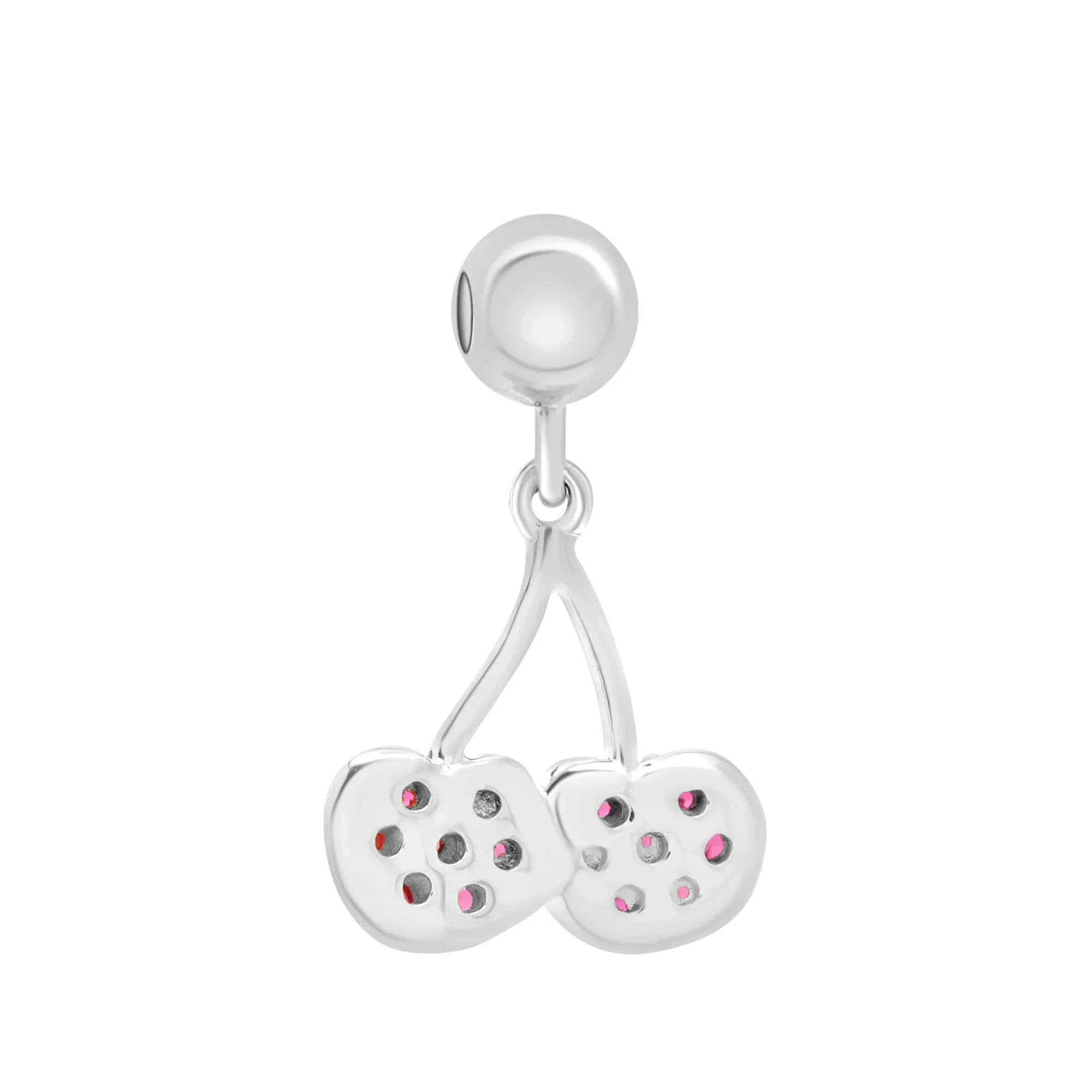 Lab-Created Ruby Cherry Bead Charm .925 Sterling Silver White Size 15.50mm - Image 3