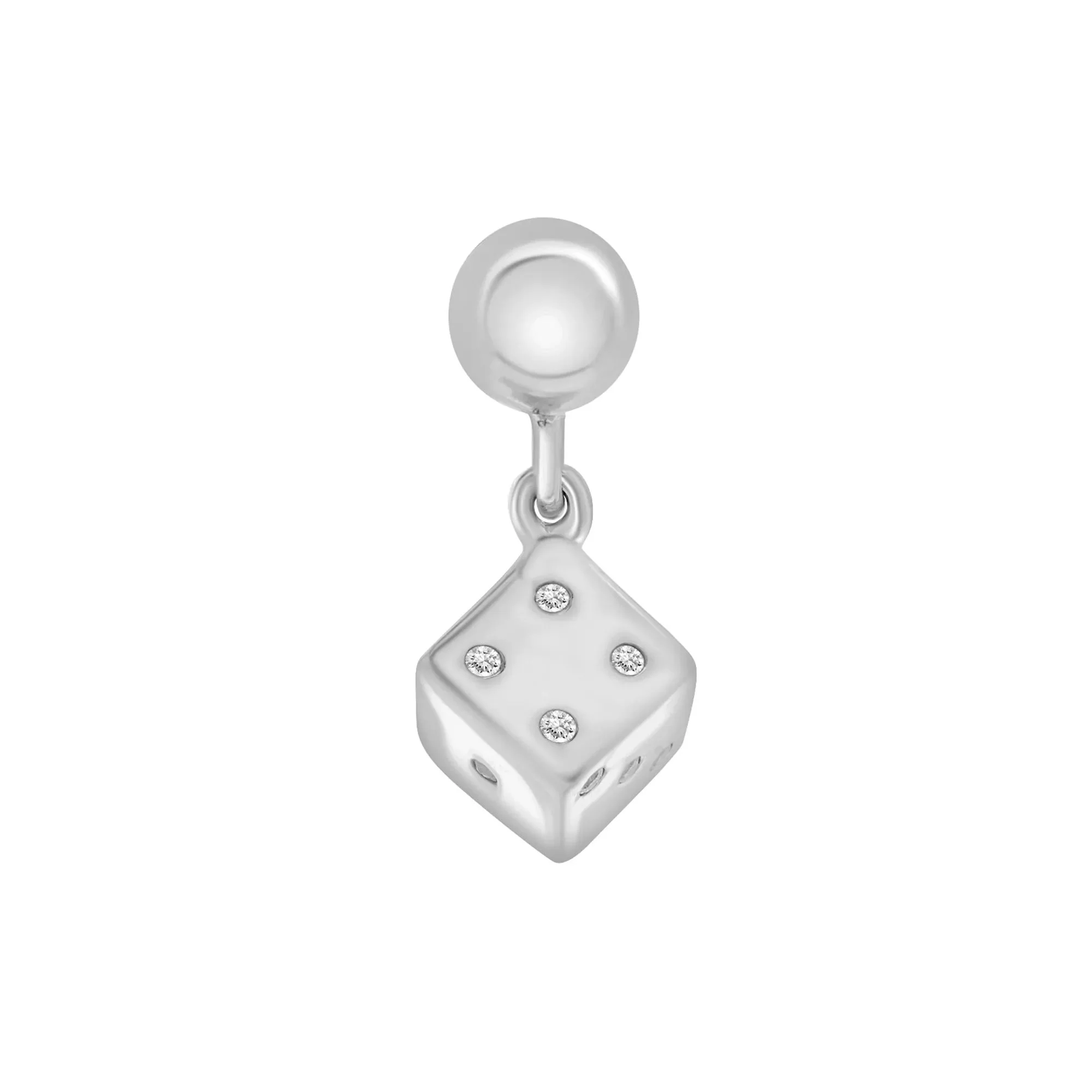 Diamond Accent Dice Bead Charm .925 Sterling Silver White Size 12.80mm - Image 3