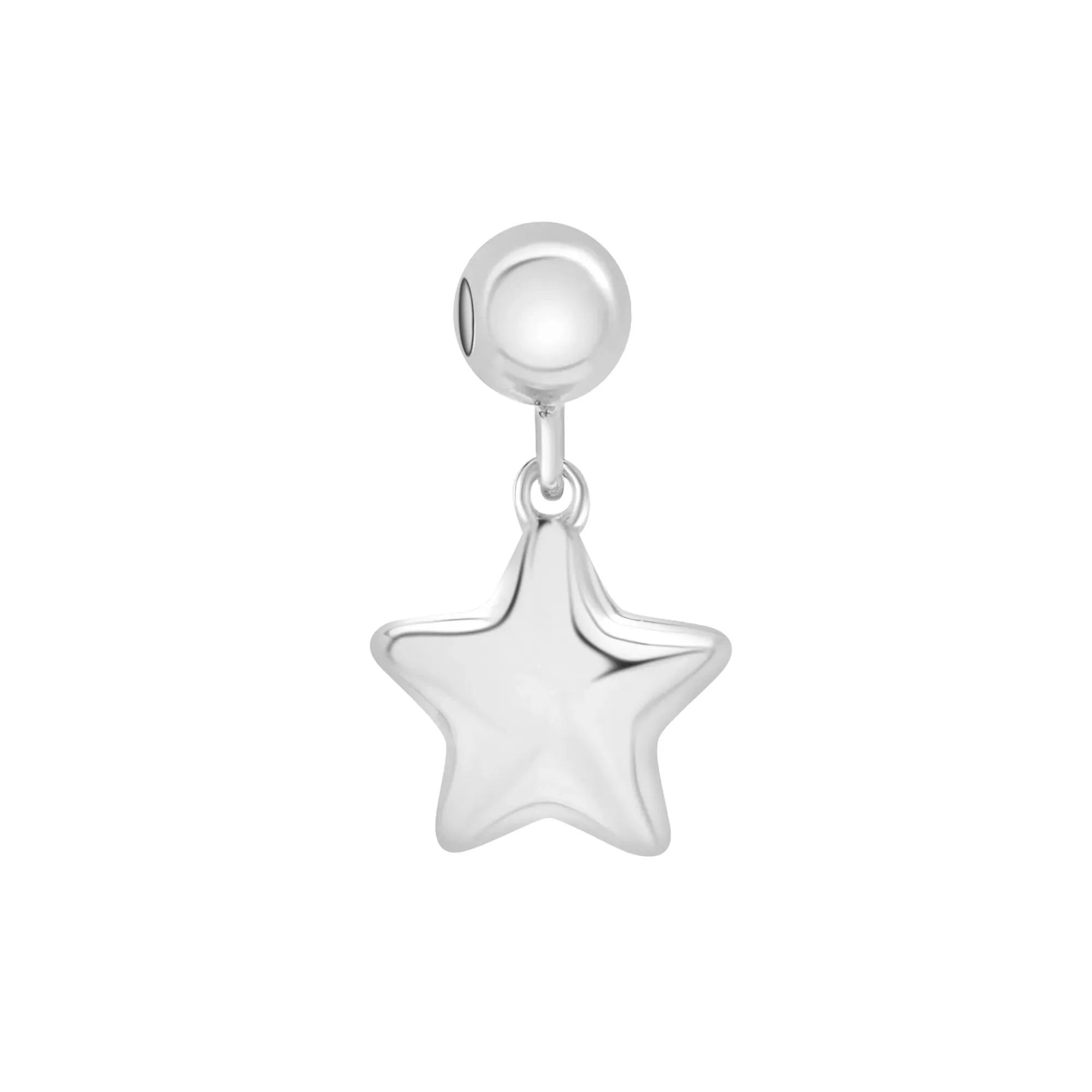 Diamond Accent Puff Star Bead Charm .925 Sterling Silver White Size 14.00mm - Image 3