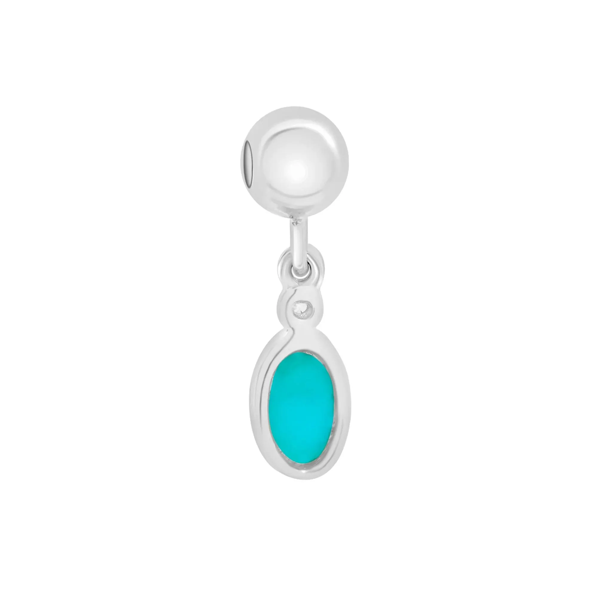 Turquoise Bezel Bead Charm .925 Sterling Silver White Size 13.50mm - Image 3