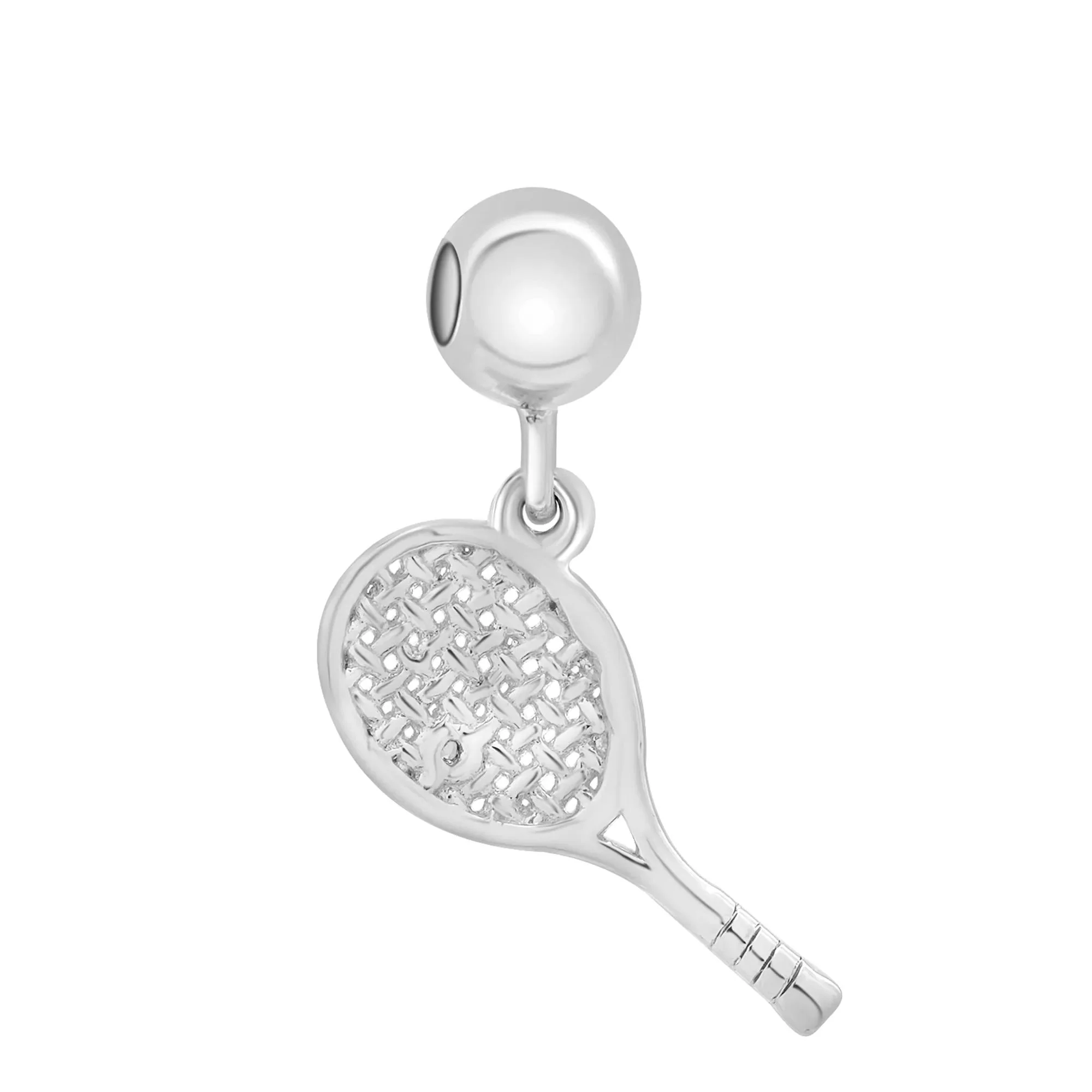 Diamond Accent Tennis Racket Bead Charm .925 Sterling Silver White Size 15.50mm - Image 3