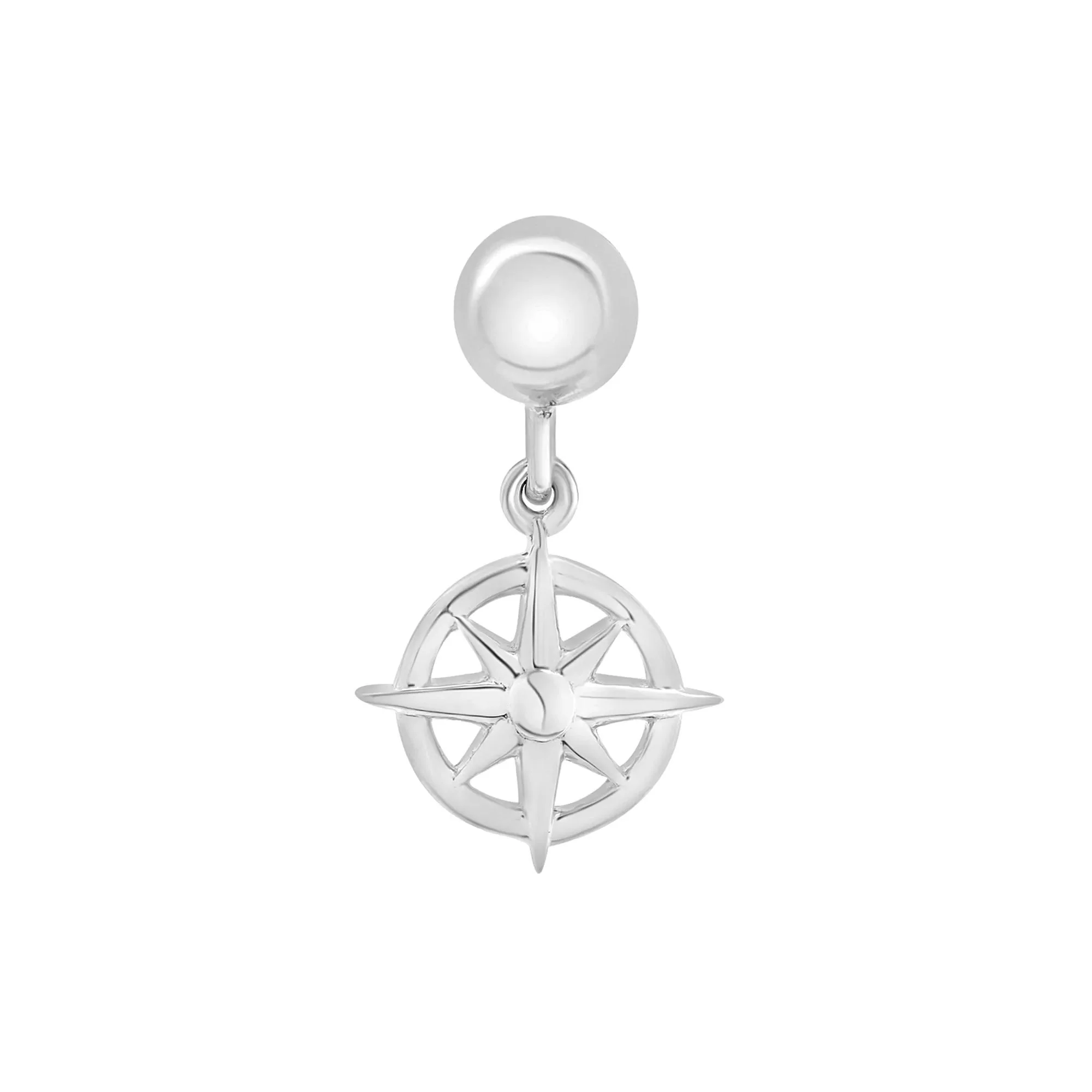 Diamond Accent Compass Bead Charm .925 Sterling Silver White Size 14.00mm - Image 3
