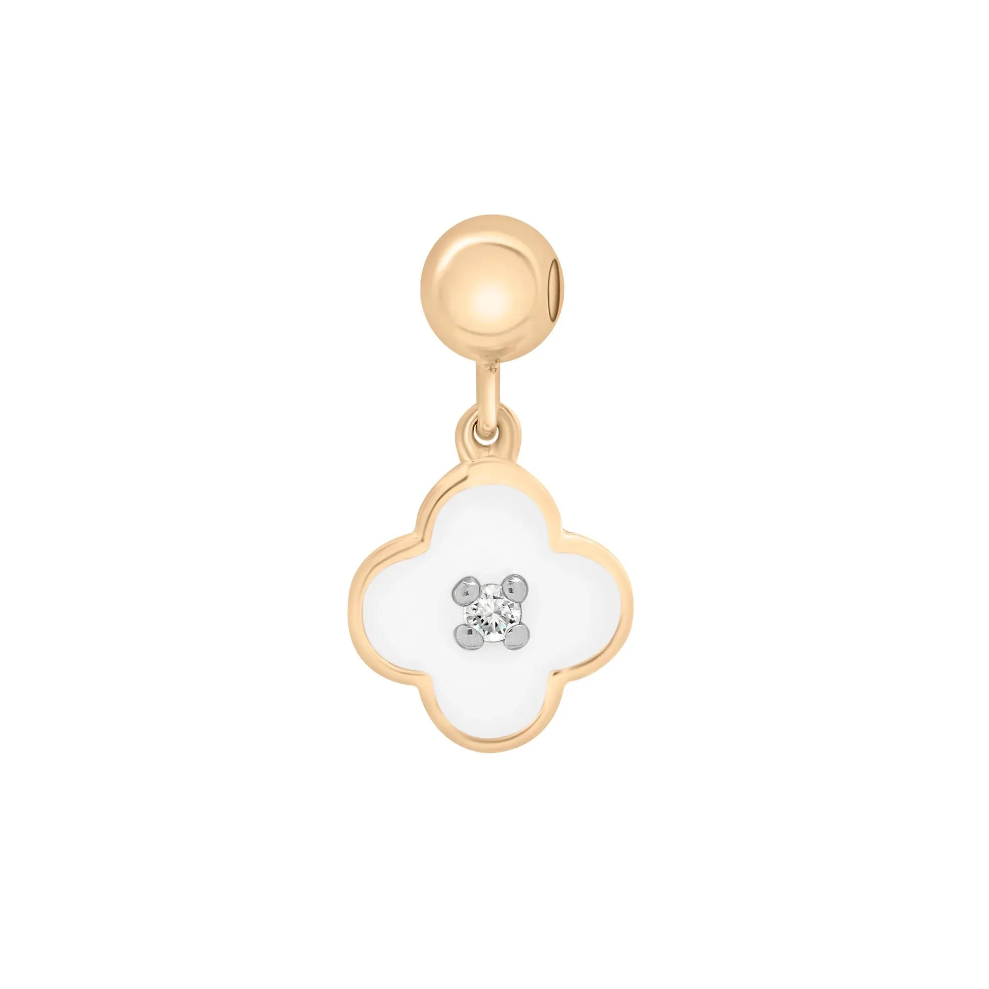 Diamond Accent Clover and Enamel Bead Charm Vermeil Yellow Size 14.50mm