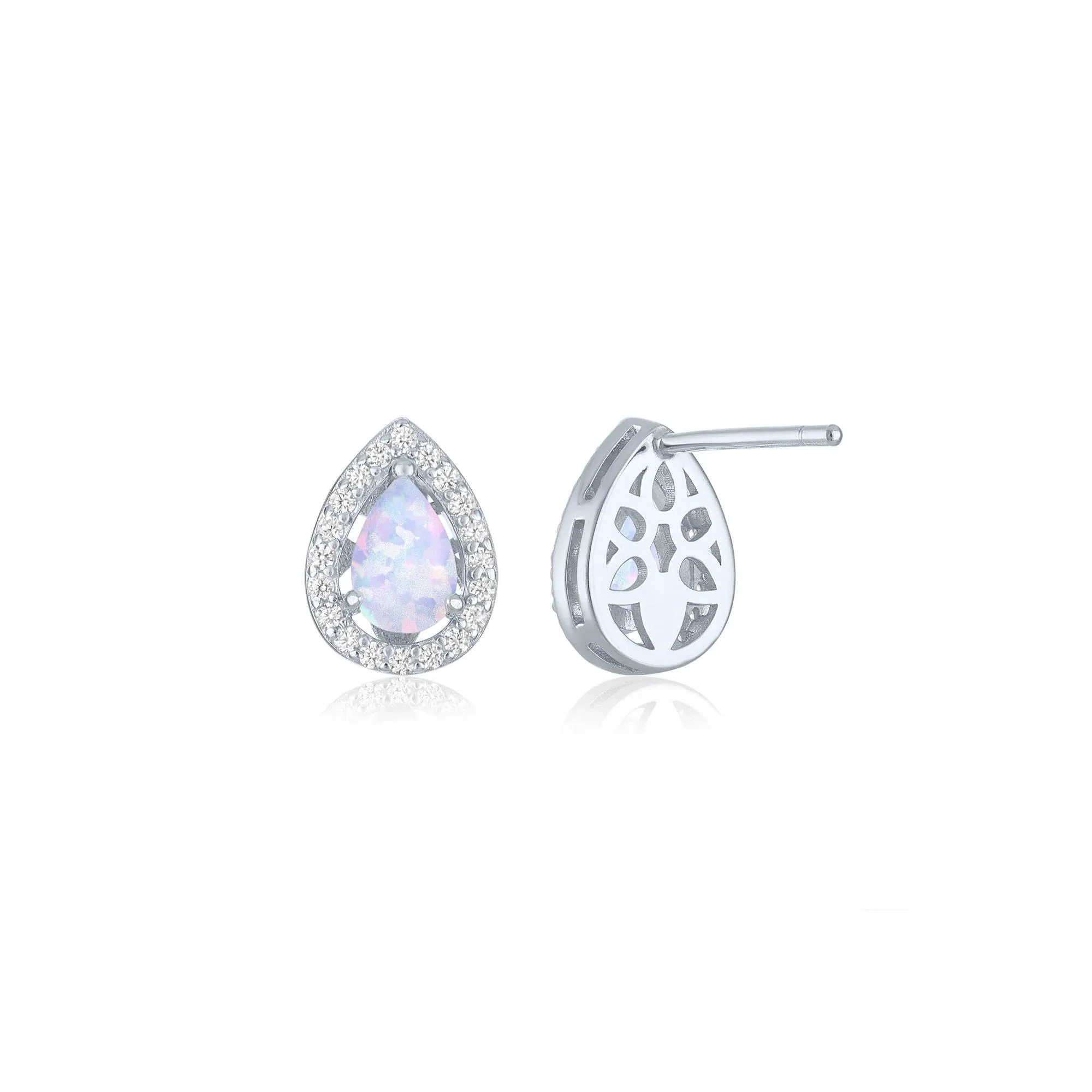 1/5 CT. Tw. Lab-Created Pear-Shaped Opal & Diamond Halo Stud Earrings .925 Sterling Silver White Size 8.00mm - Image 2