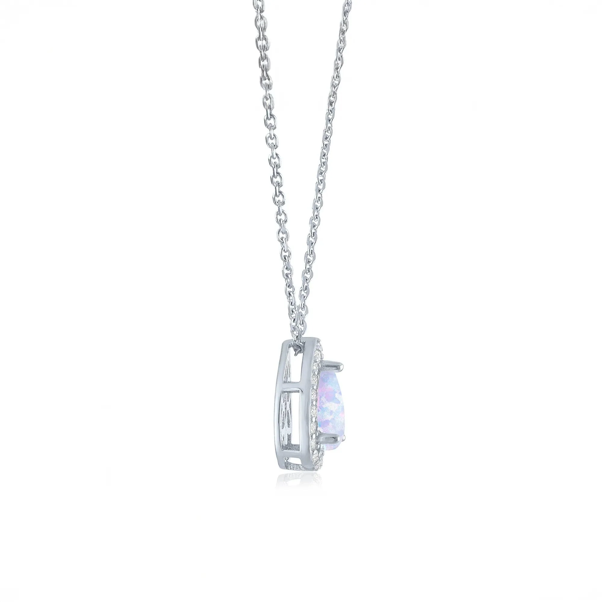 1/5 CT. Tw. Lab-Created Opal & Diamond Halo Pendant Necklace .925 Sterling Silver White Size 18" - Image 2