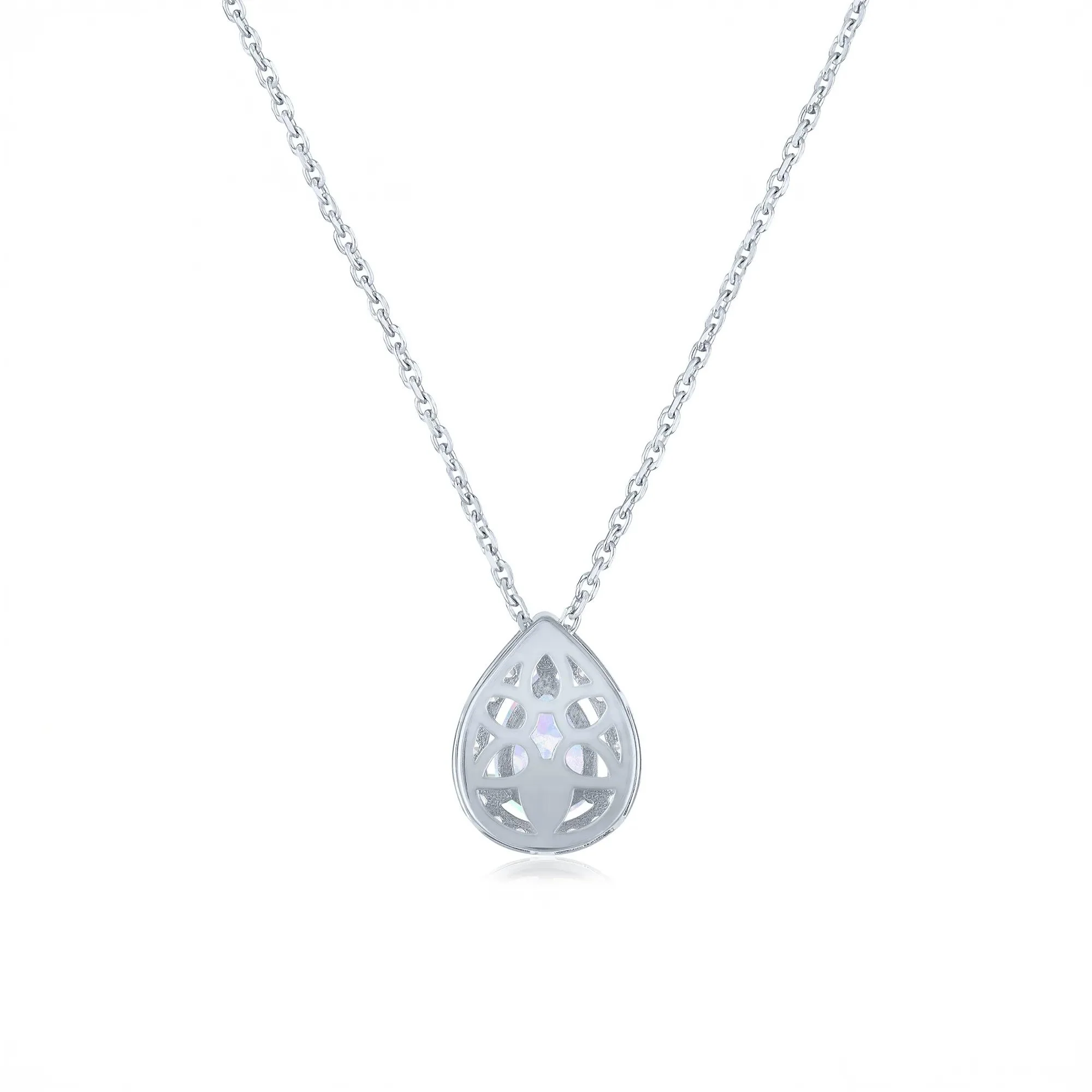 1/5 CT. Tw. Lab-Created Opal & Diamond Halo Pendant Necklace .925 Sterling Silver White Size 18" - Image 3