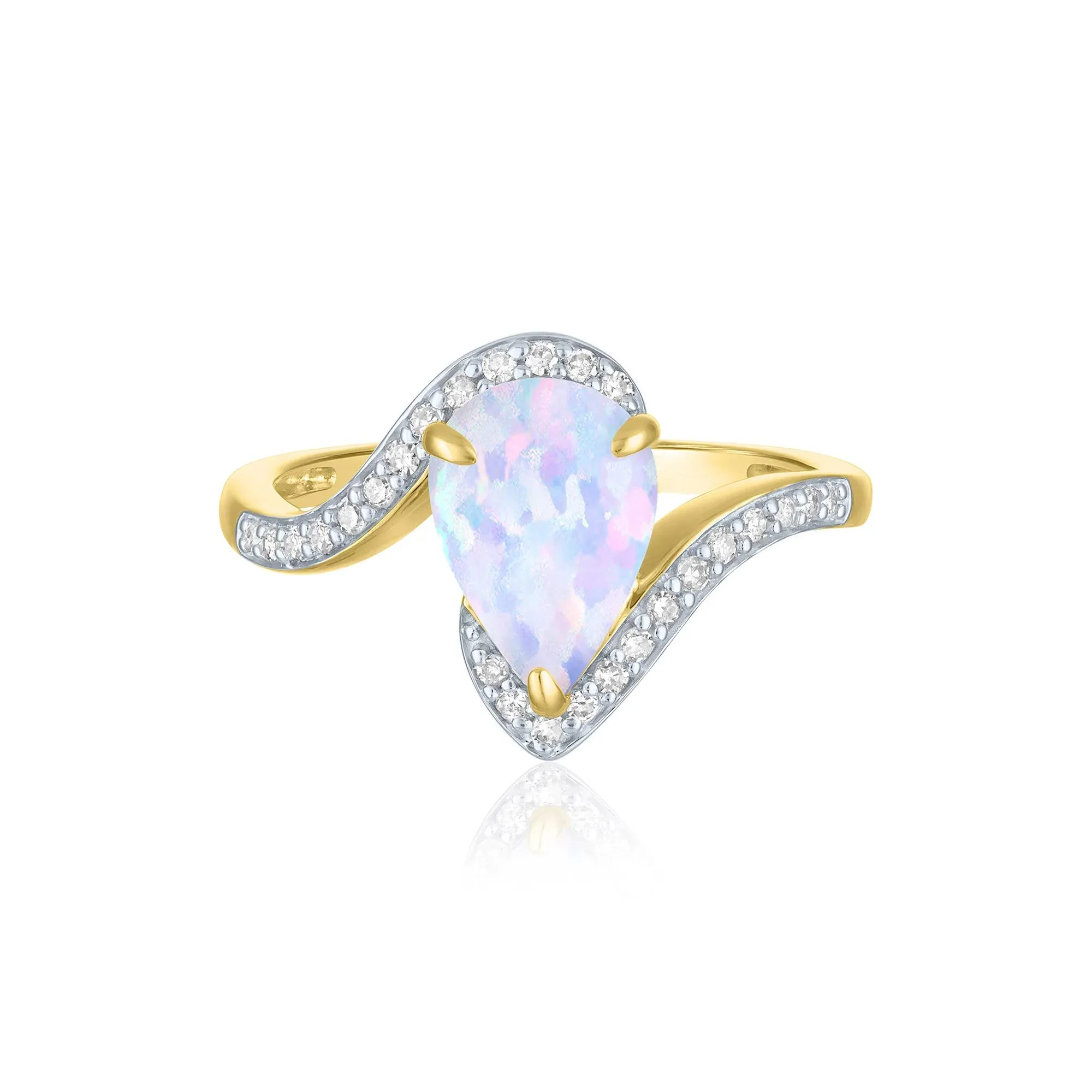 1/7 CT. Tw. Australian Opal and Diamond Bypass Ring 10K Yellow Gold Size 6 1mm