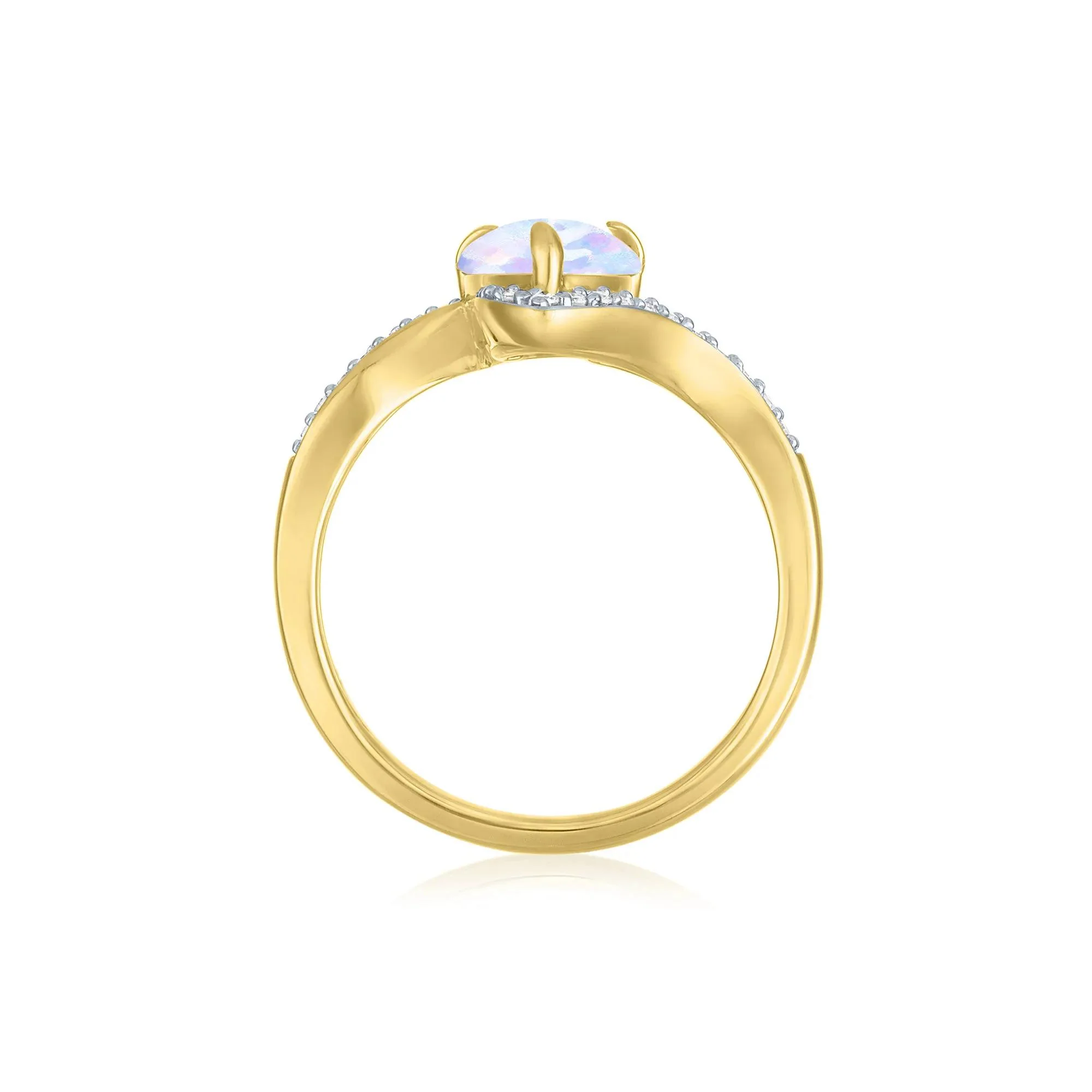 1/7 CT. Tw. Australian Opal and Diamond Bypass Ring 10K Yellow Gold Size 7 1mm - Image 2