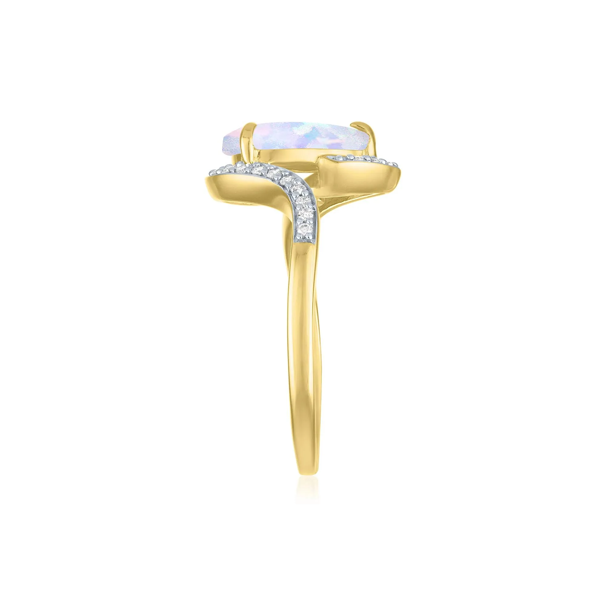 1/7 CT. Tw. Australian Opal and Diamond Bypass Ring 10K Yellow Gold Size 8 1mm - Image 3