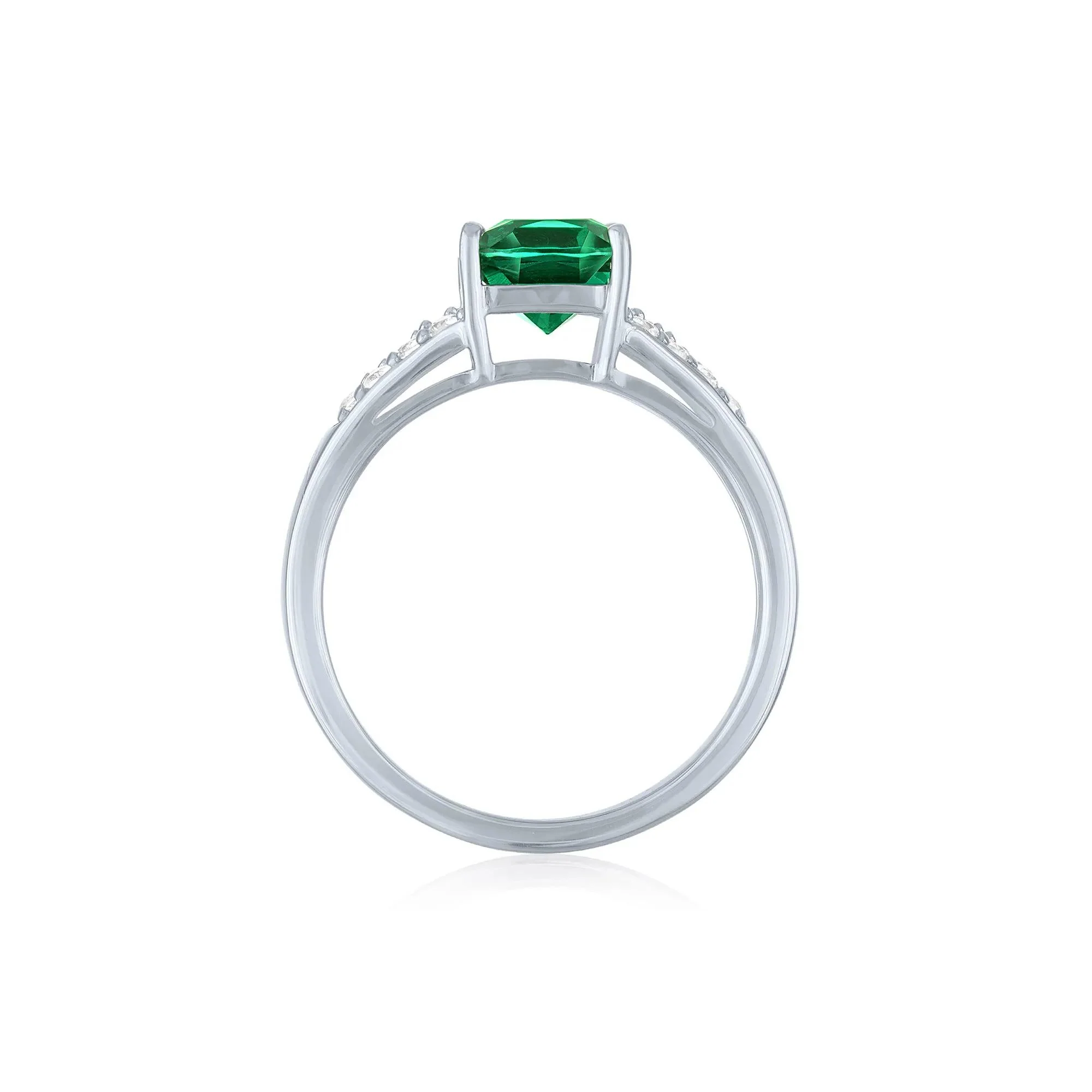 Lab-Created Emerald & Lab-Created White Sapphire Thick Band Ring .925 Sterling Silver Size 8.5 1mm - Image 2
