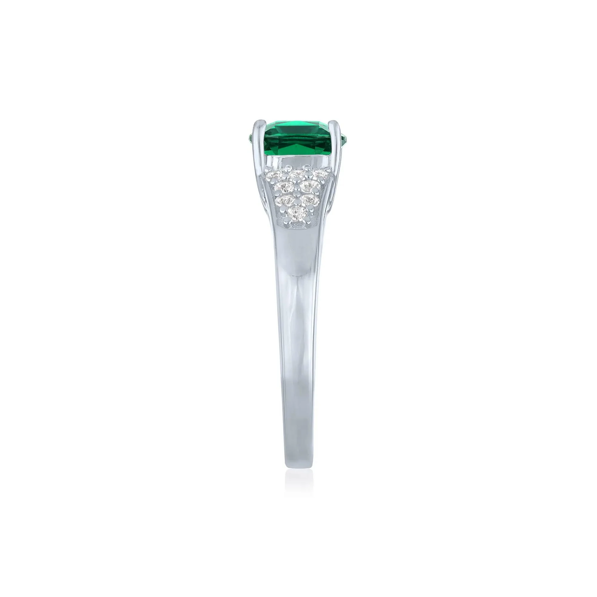 Lab-Created Emerald & Lab-Created White Sapphire Thick Band Ring .925 Sterling Silver Size 9 1mm - Image 3
