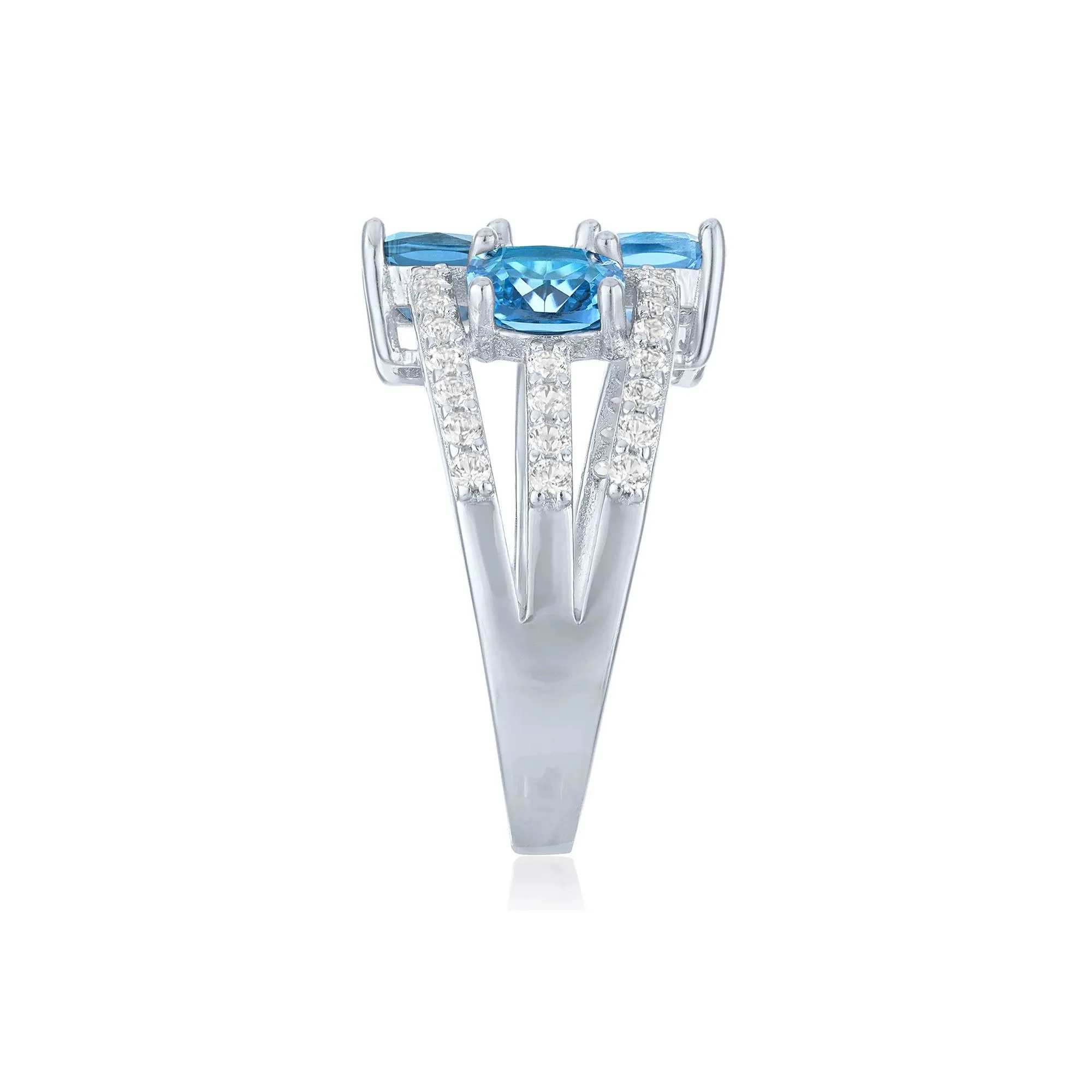 Multi-Shade Blue Topaz & Lab-Created White Sapphire Layered Ring .925 Sterling Silver Size 6.5 1mm - Image 3