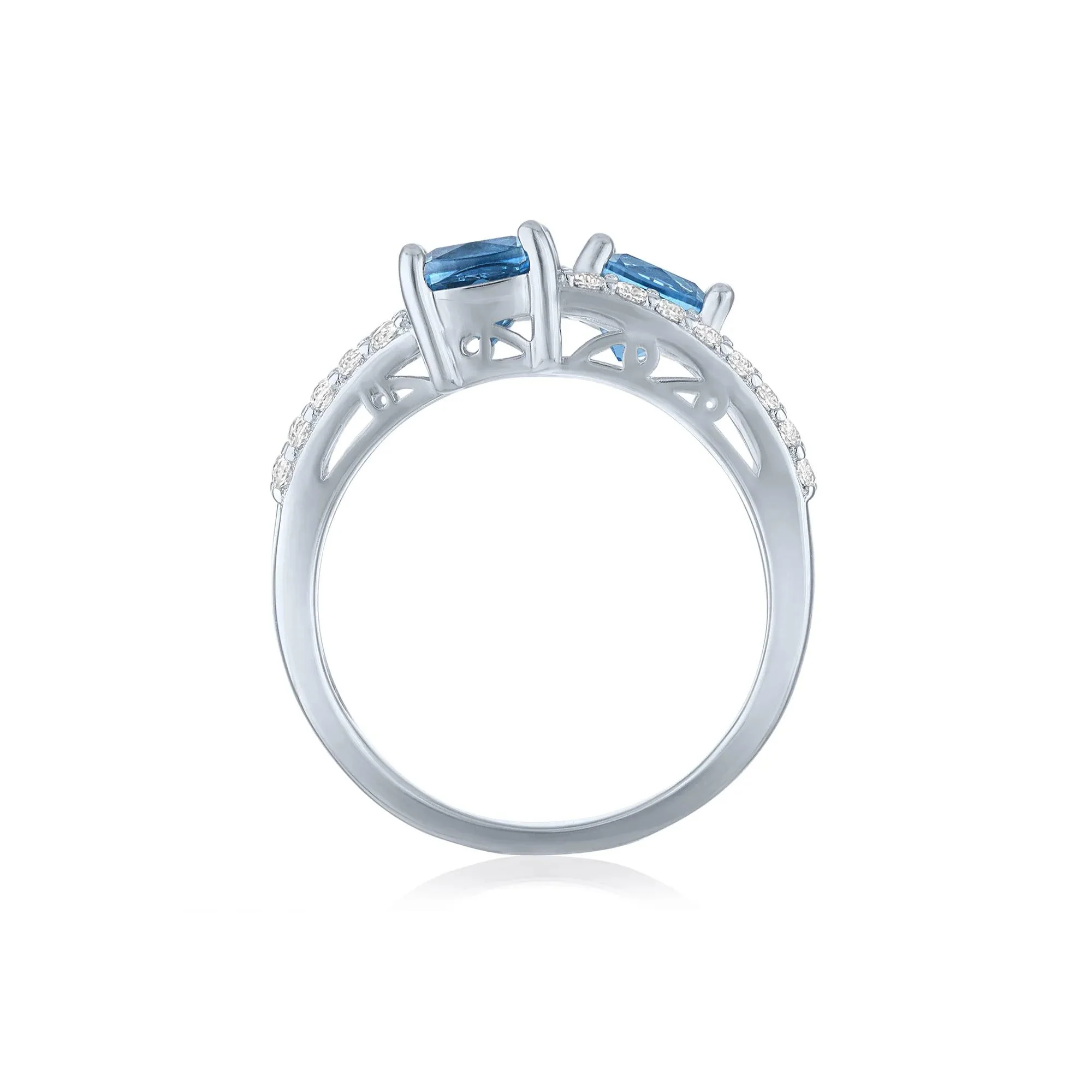 Multi-Shade Blue Topaz & Lab-Created White Sapphire Layered Ring .925 Sterling Silver Size 9 1mm - Image 2