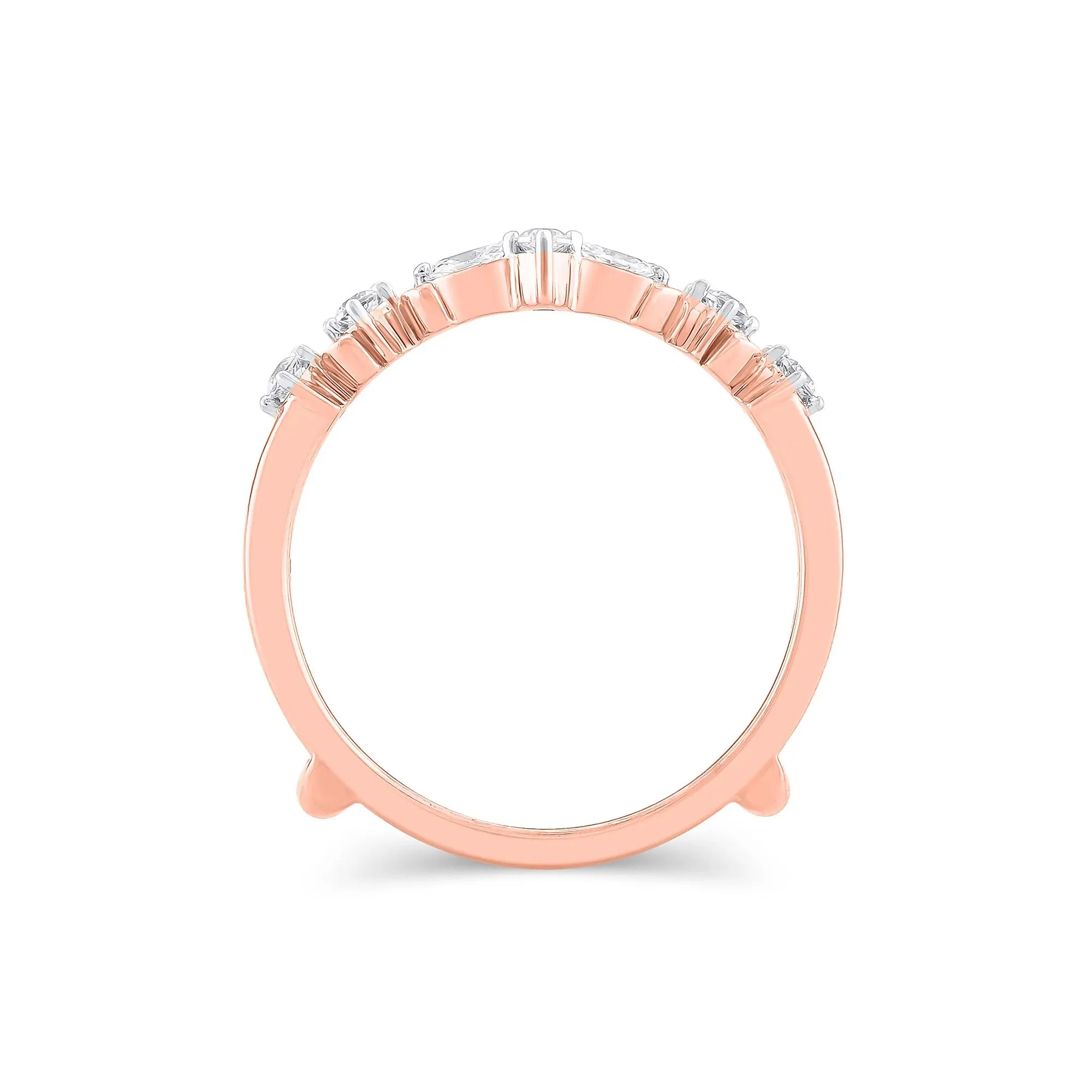 1/3 CT. Tw. Lab Grown Diamond Round & Marquise Insert 14K Rose Gold Ring Round Brilliant Cut Size 5.5 - Image 2