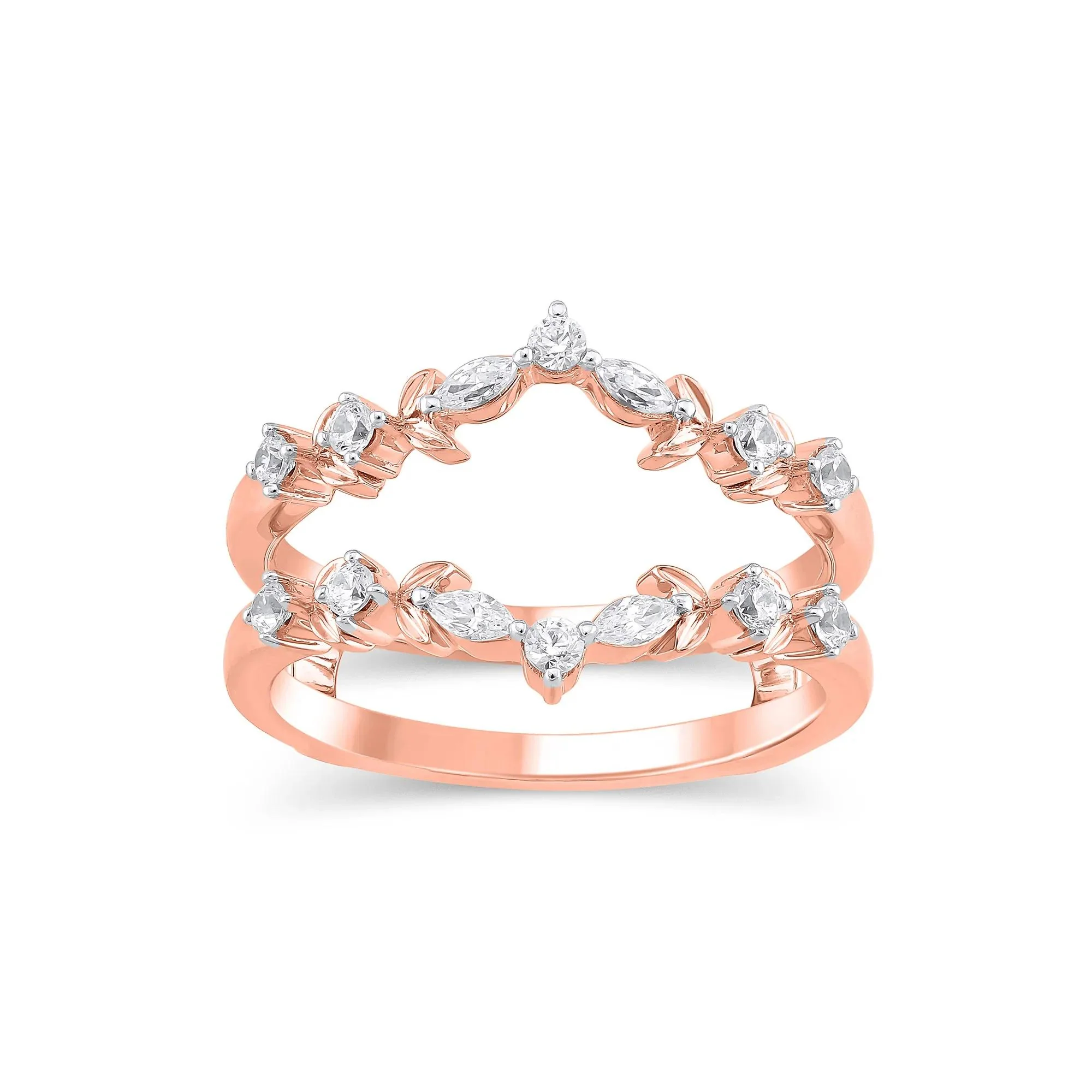 1/3 CT. Tw. Lab Grown Diamond Round & Marquise Insert 14K Rose Gold Ring Round Brilliant Cut Size 8.5