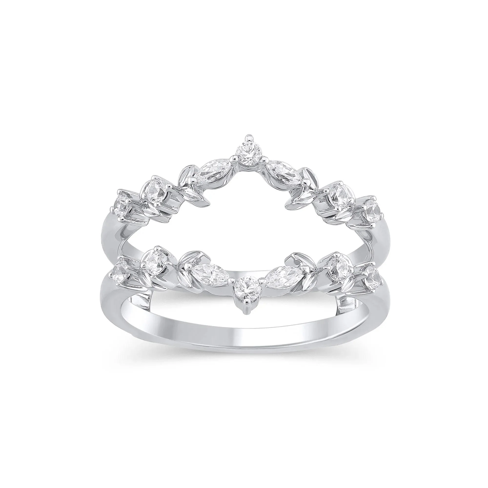 1/3 CT. Tw. Lab Grown Diamond Round & Marquise Insert 14K White Gold Ring Round Brilliant Cut Size 8