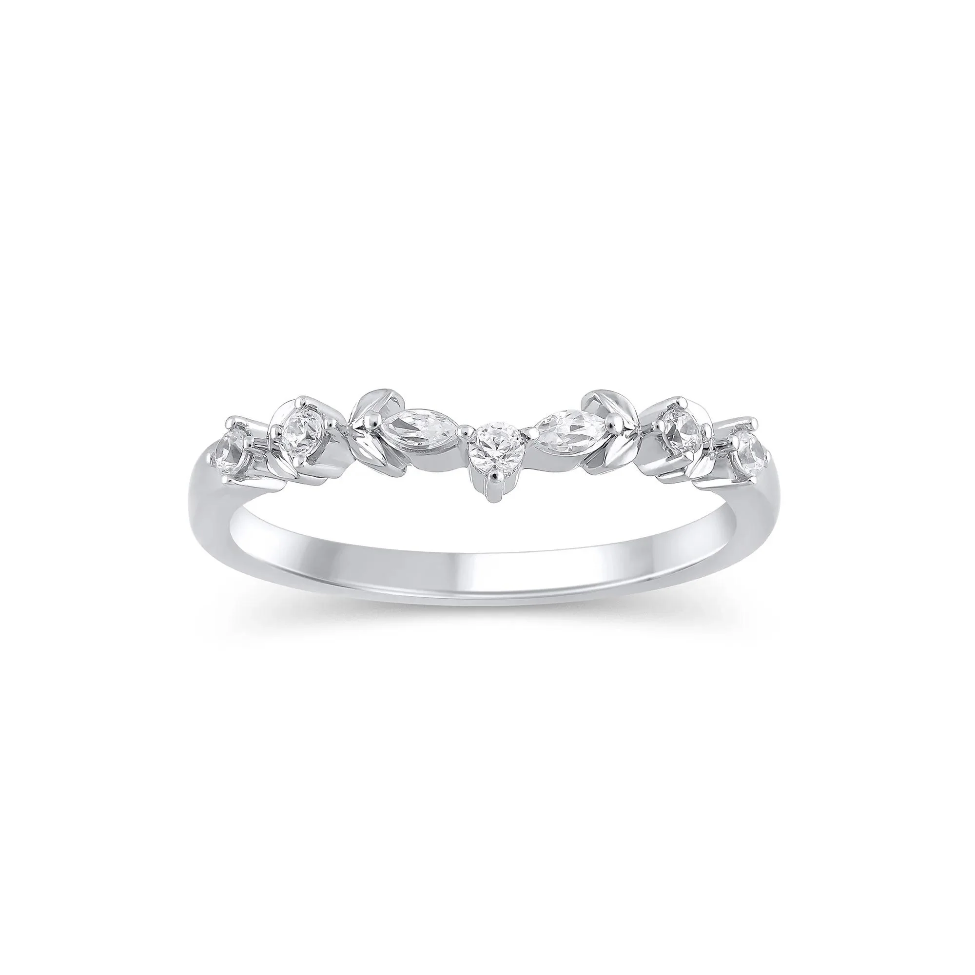 1/7 CT. Tw. Lab Grown Diamond Contour Band Ring 14K White Gold Round Brilliant Cut Size 5 5mm
