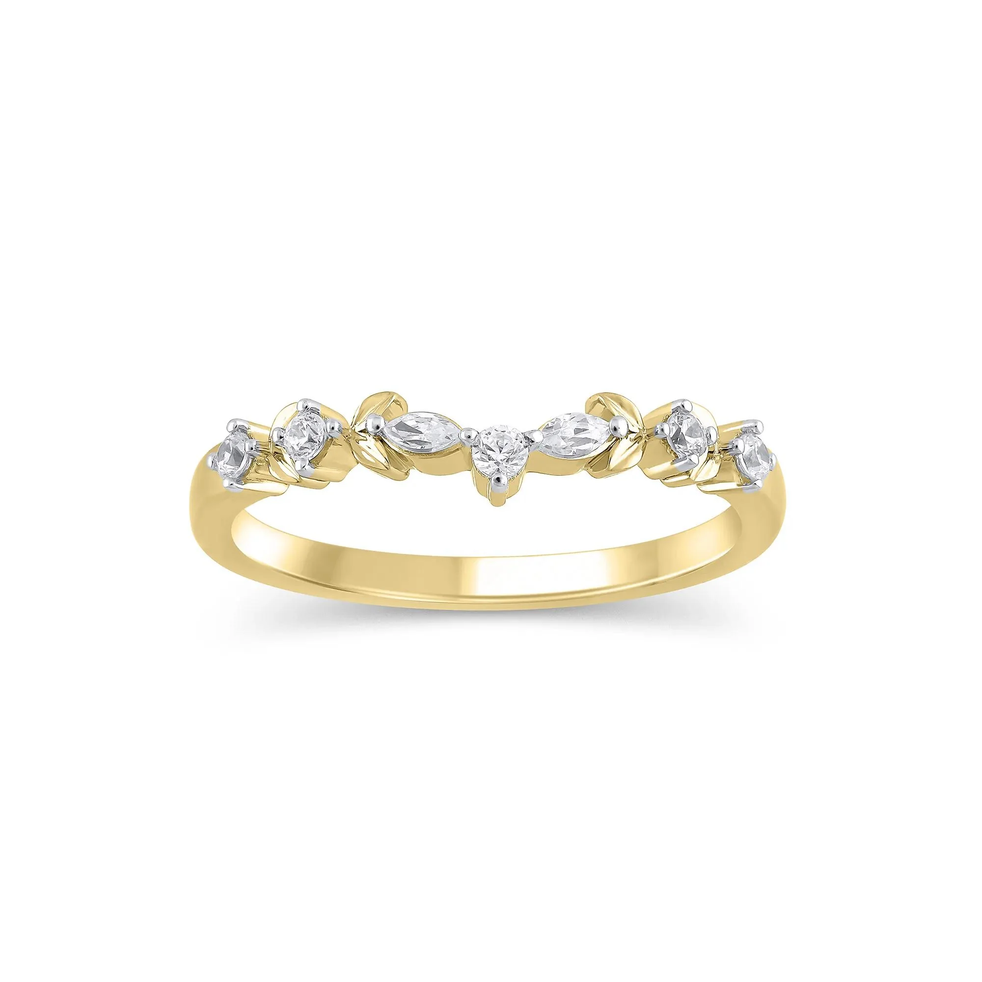 1/7 CT. Tw. Lab Grown Diamond Contour Band Ring 14K Yellow Gold Round Brilliant Cut Size 8 5mm
