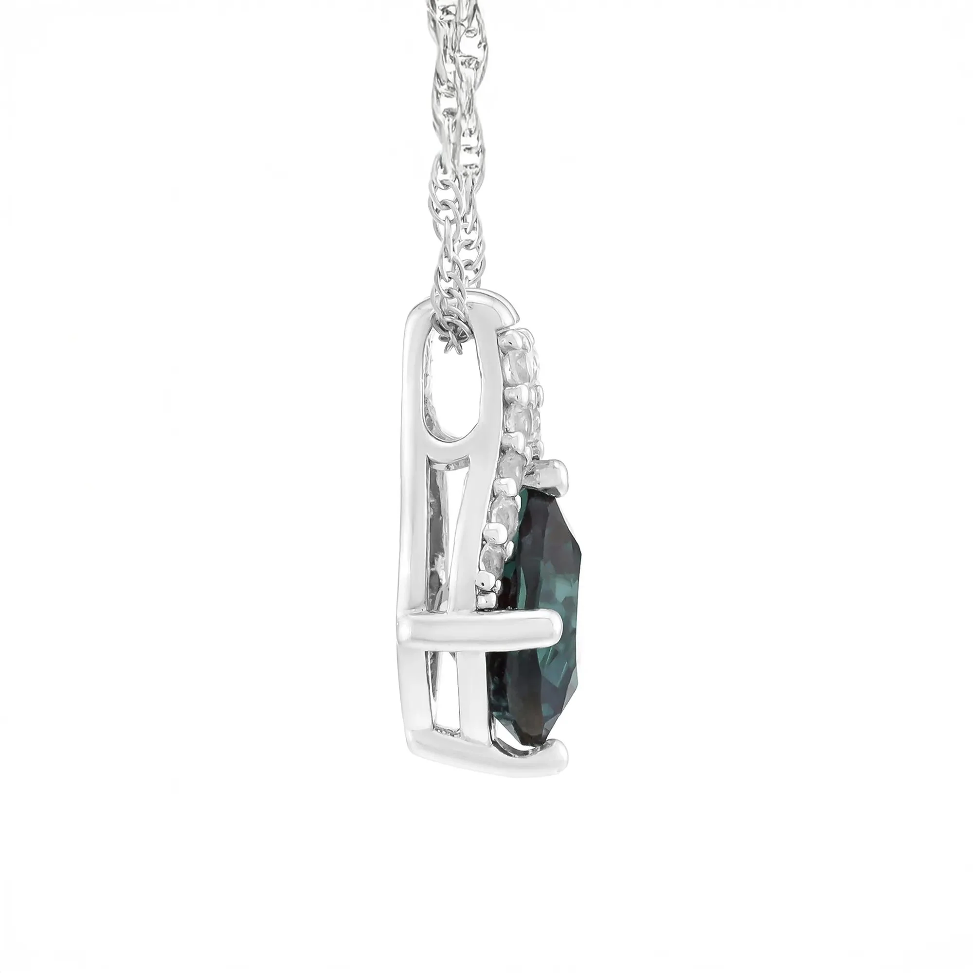 Lab-Created Alexandrite & Lab-Created White Sapphire Pendant Necklace .925 Sterling Silver Size 18" - Image 2