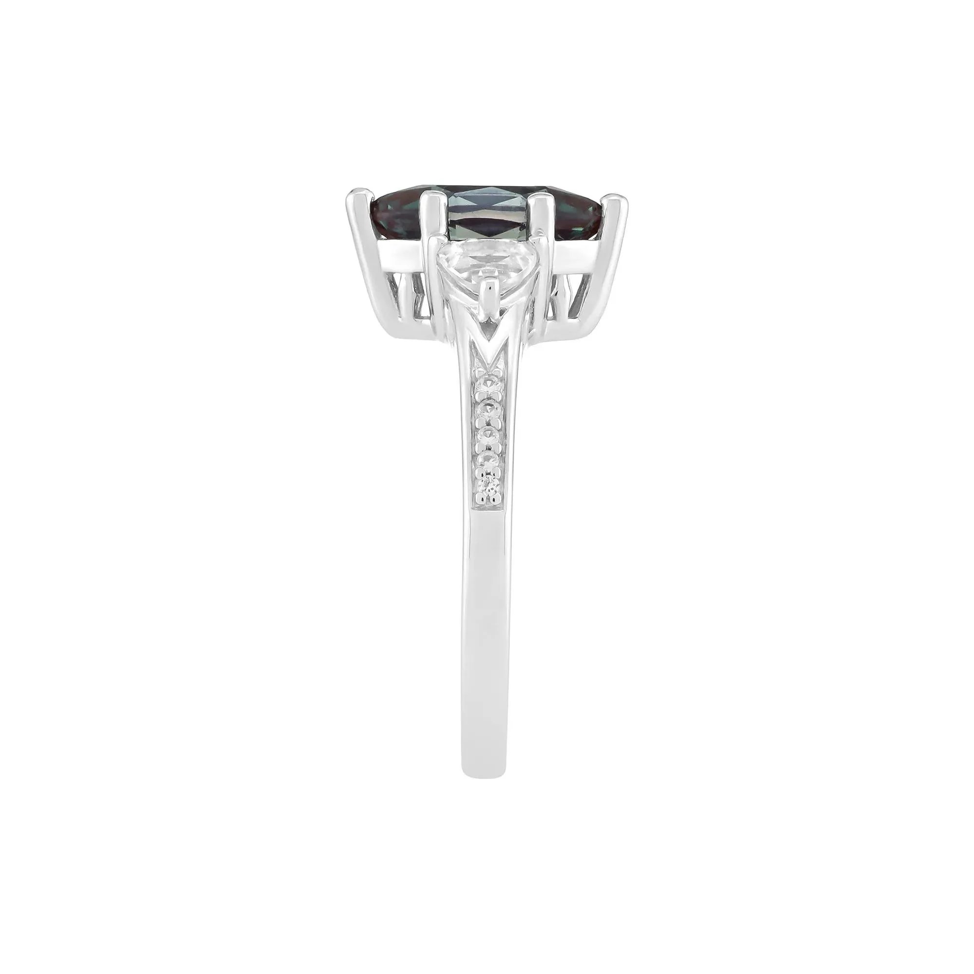 Lab-Created Alexandrite Marquise & Lab-Created White Sapphire Ring .925 Sterling Silver Size 6.5 2mm - Image 3