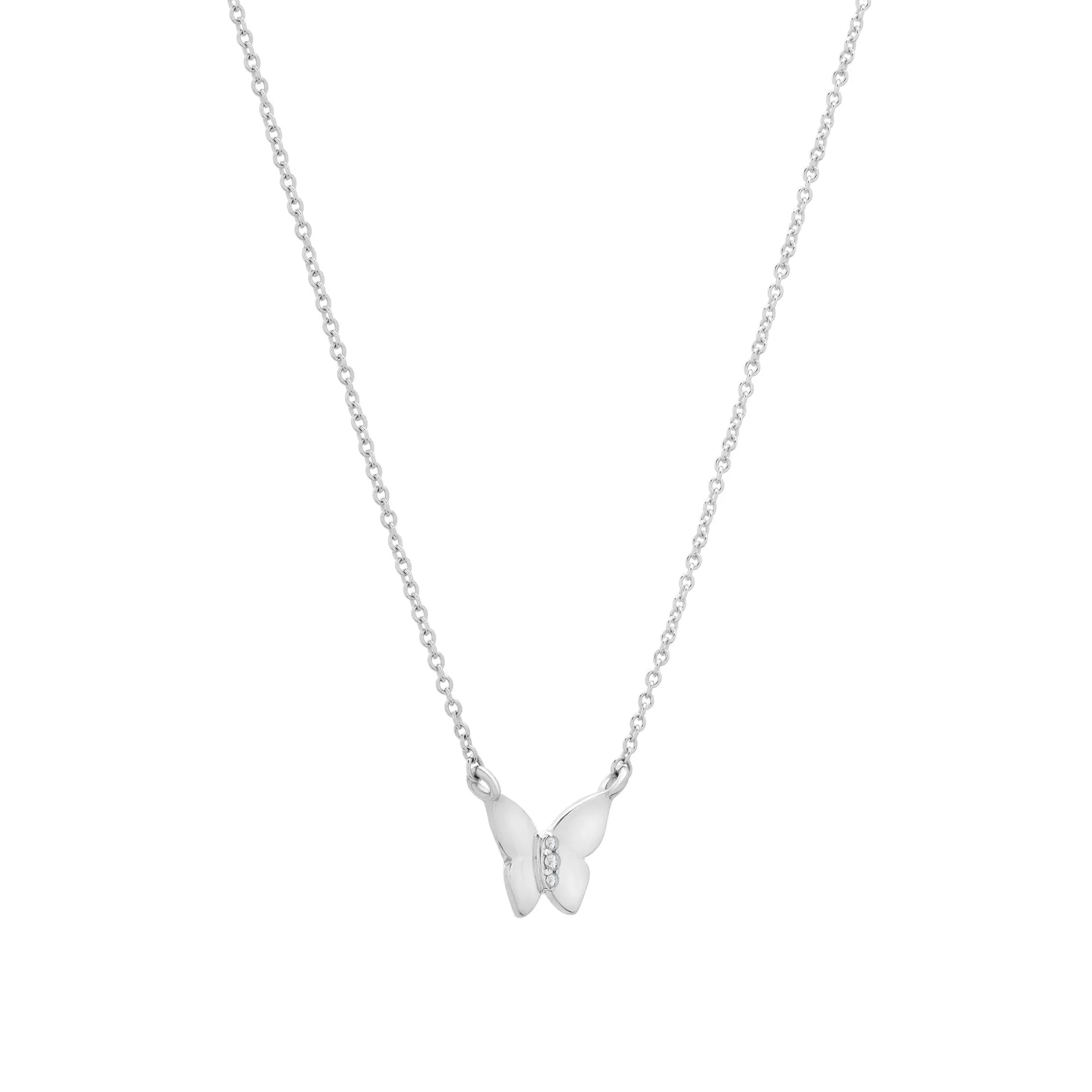 Diamond Accent Butterfly Pendant Necklace .925 Sterling Silver White Size 17" - Image 2