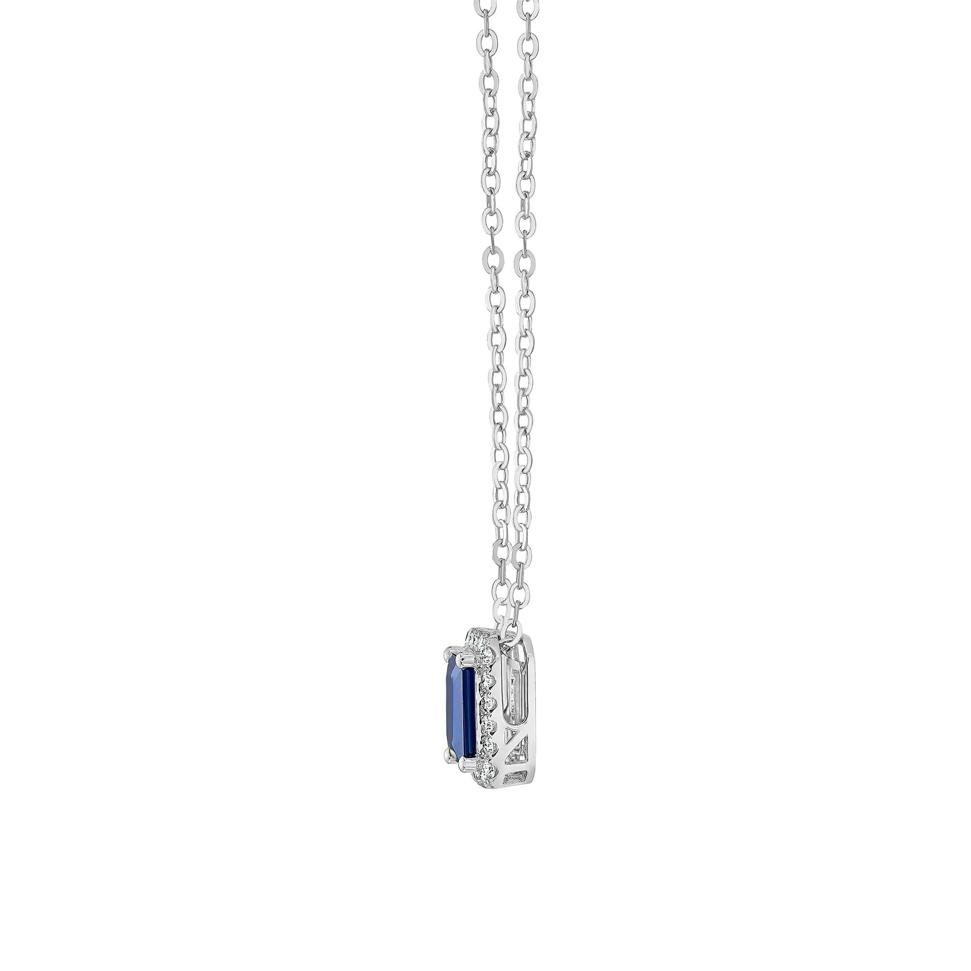 1/10 CT. Tw. Blue Sapphire & Diamond Halo Pendant Necklace 14K White Gold Size 18" - Image 2