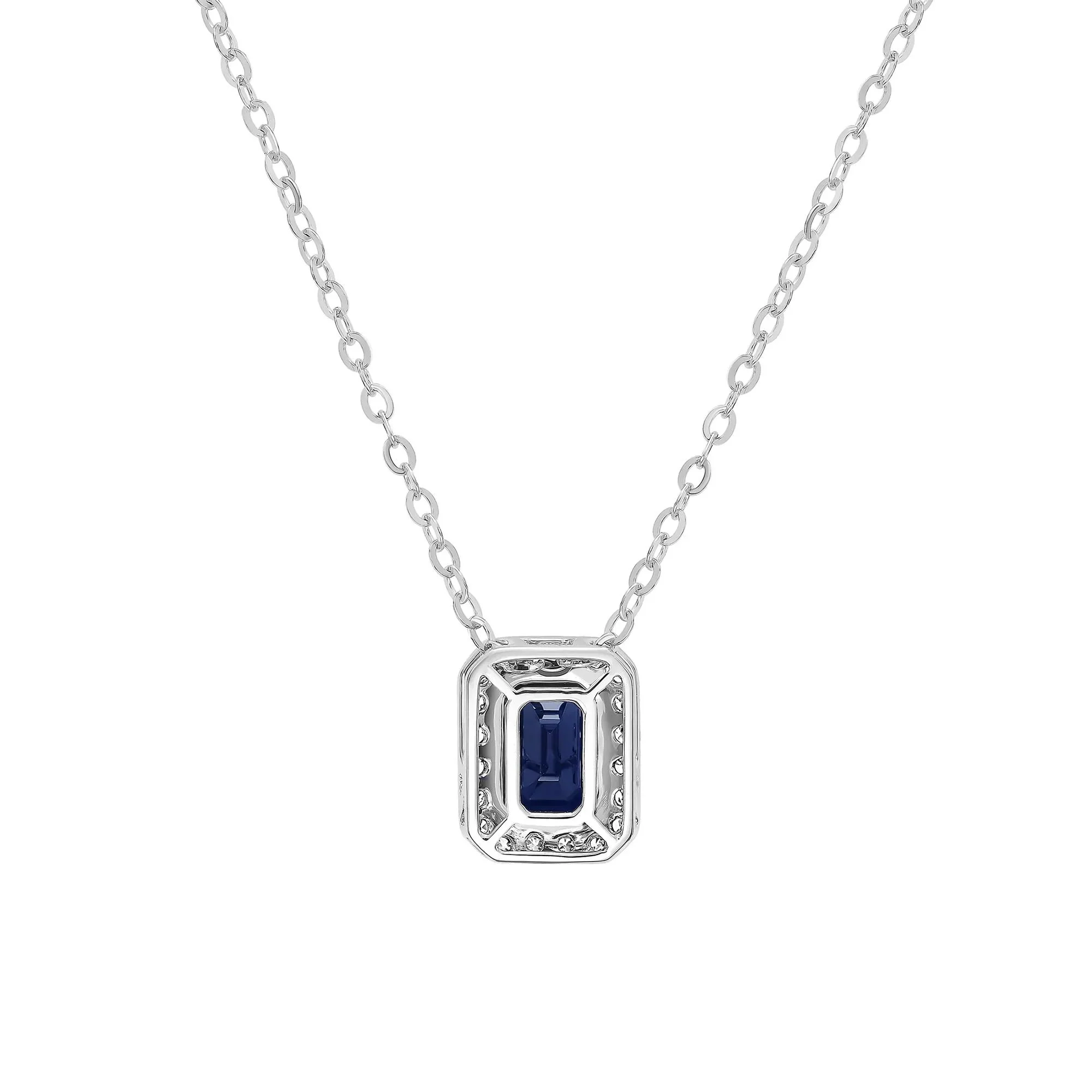 1/10 CT. Tw. Blue Sapphire & Diamond Halo Pendant Necklace 14K White Gold Size 18" - Image 3