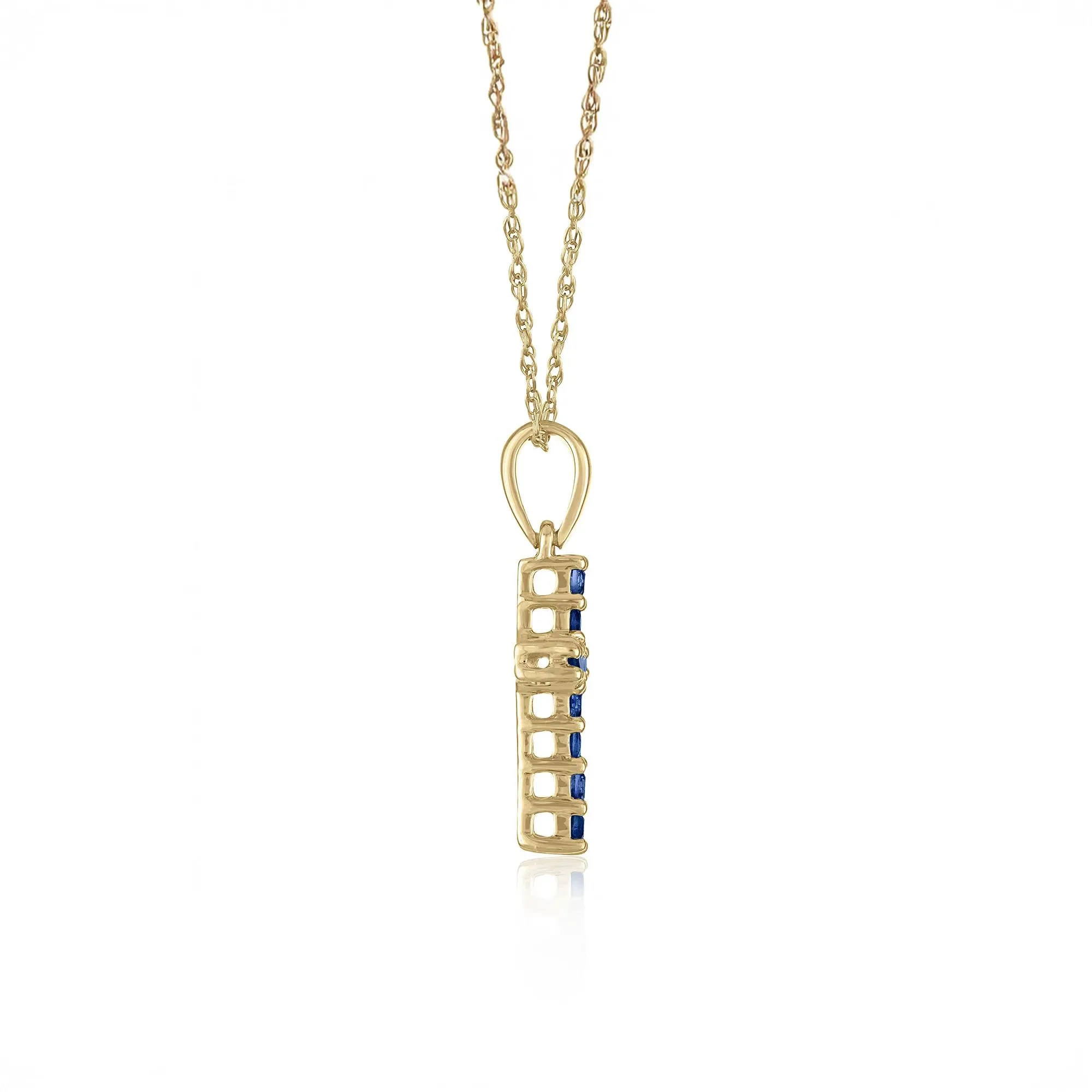 Blue Sapphire Cross Pendant Necklace 10K Yellow Gold Size 18" - Image 2