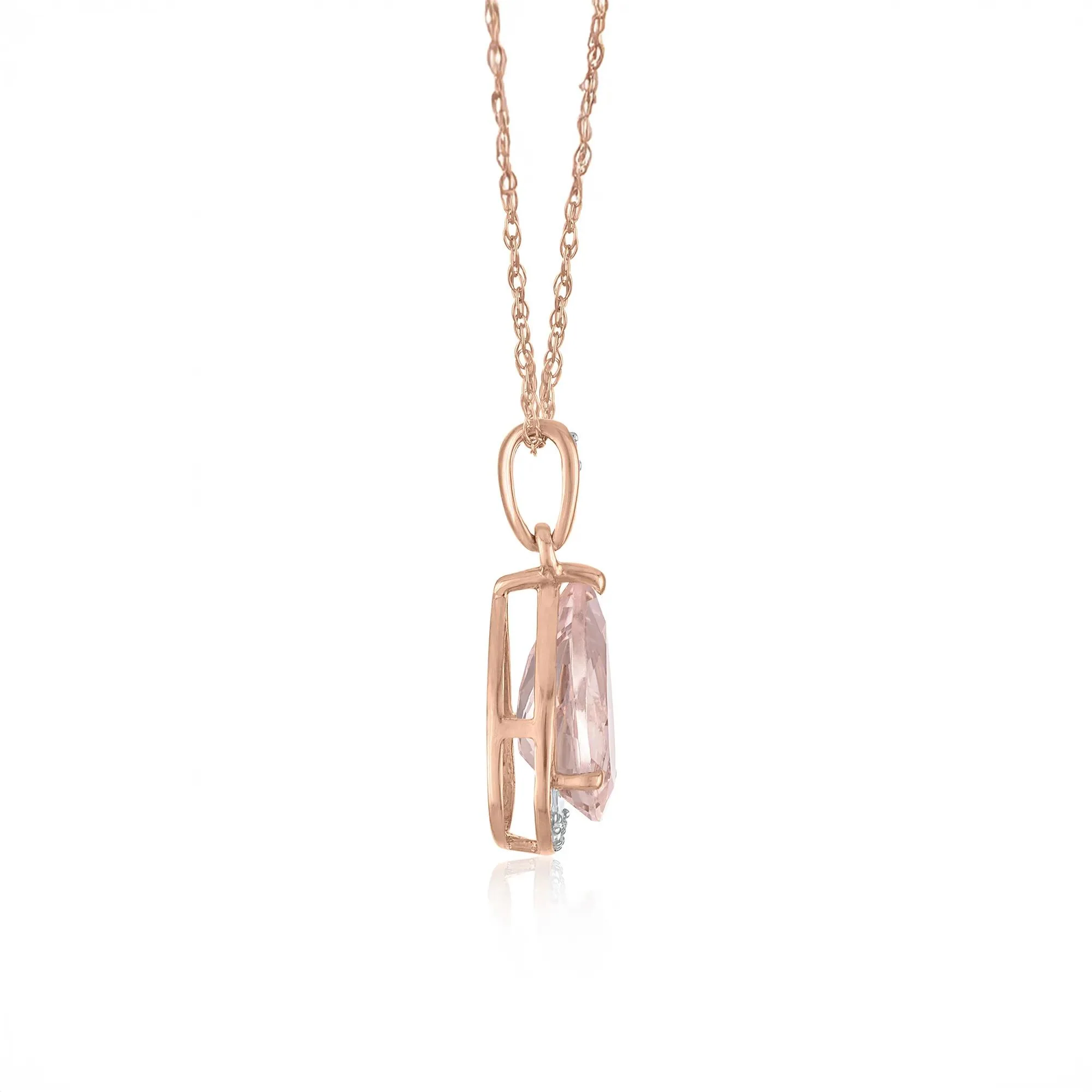Pear Morganite and Diamond Accent Pendant Necklace 10K Rose Gold Size 18" - Image 2