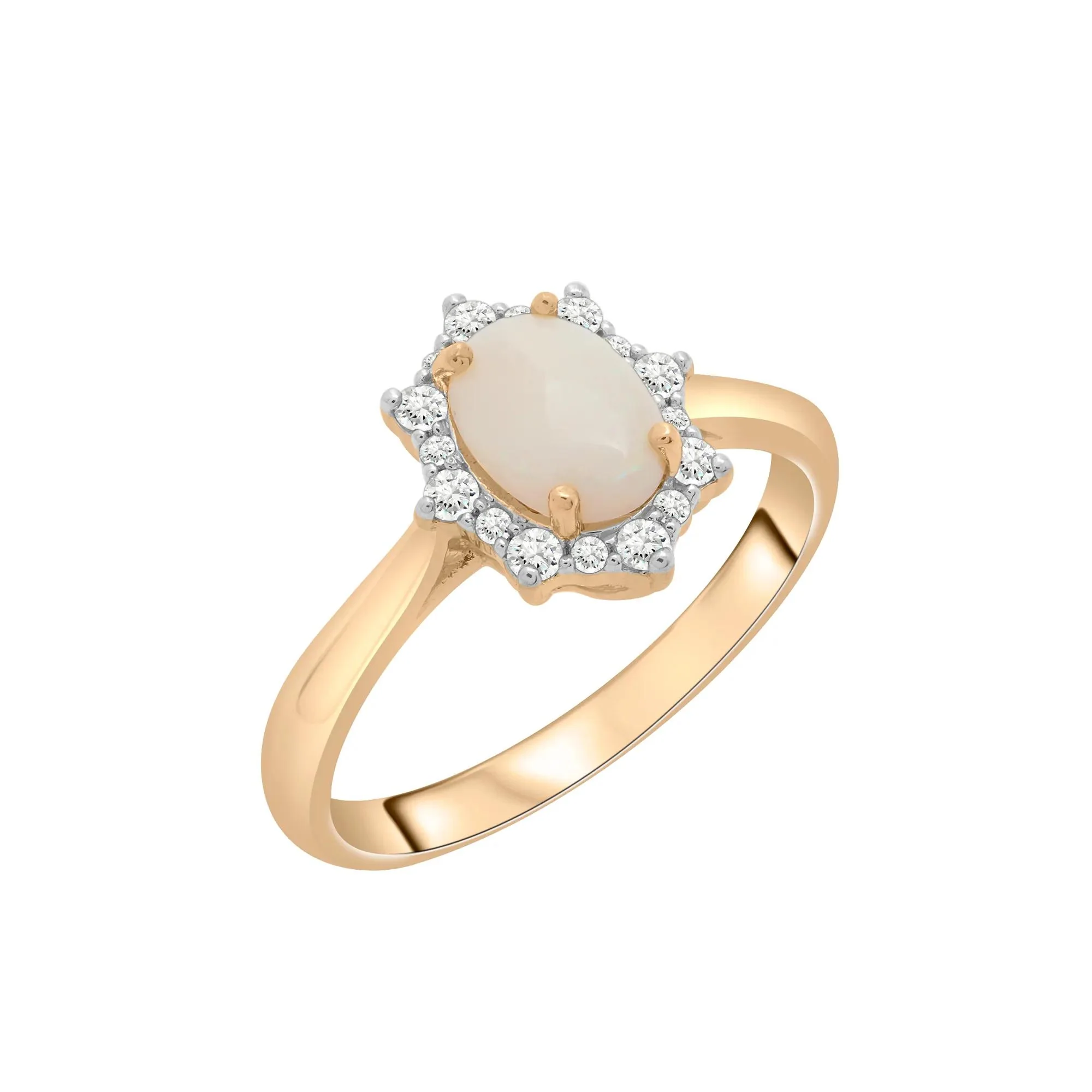Australian Opal Oval & Diamond Halo Ring 10K Yellow Gold Size 7.5 2mm - Image 4