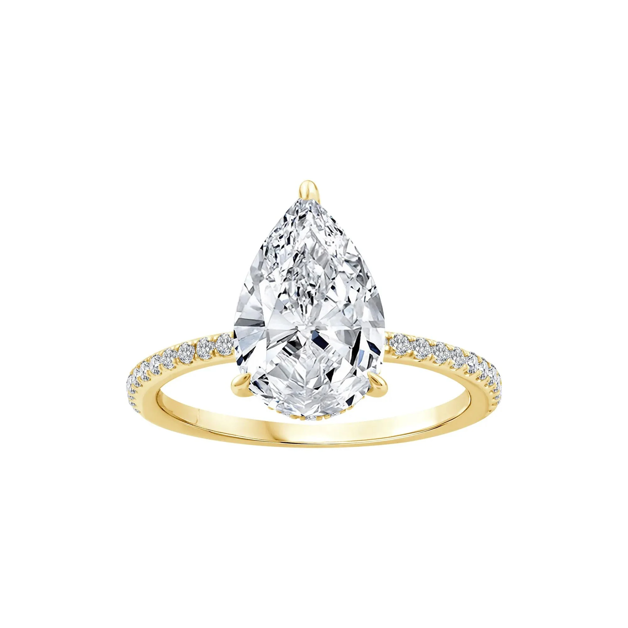 3 1/4 CT. Tw. Lab Grown Diamond Pear-Shaped Engagement Ring 14K Yellow Gold Round Brilliant Cut Size 5.5 1mm
