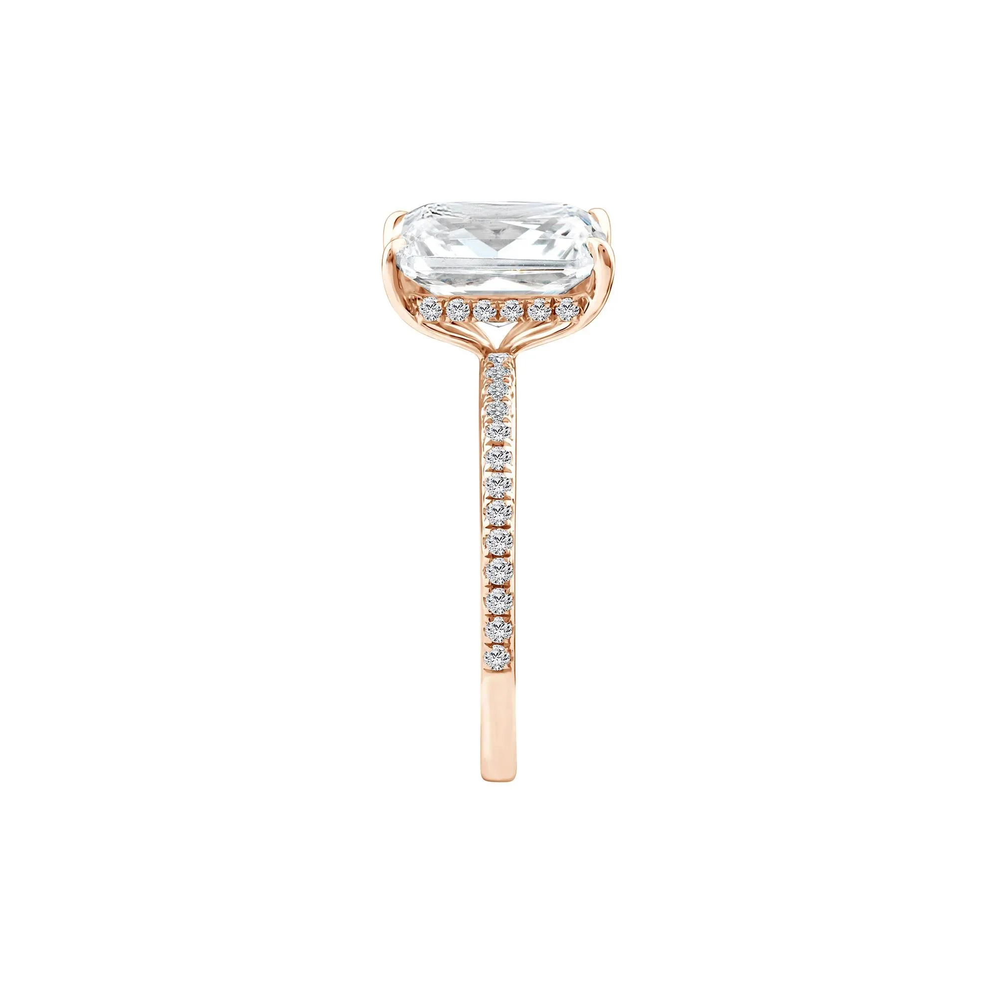 3 1/4 CT. Tw. Lab Grown Diamond Radiant-Cut Engagement Ring 14K Rose Gold Round Brilliant Cut Size 8 1mm - Image 3