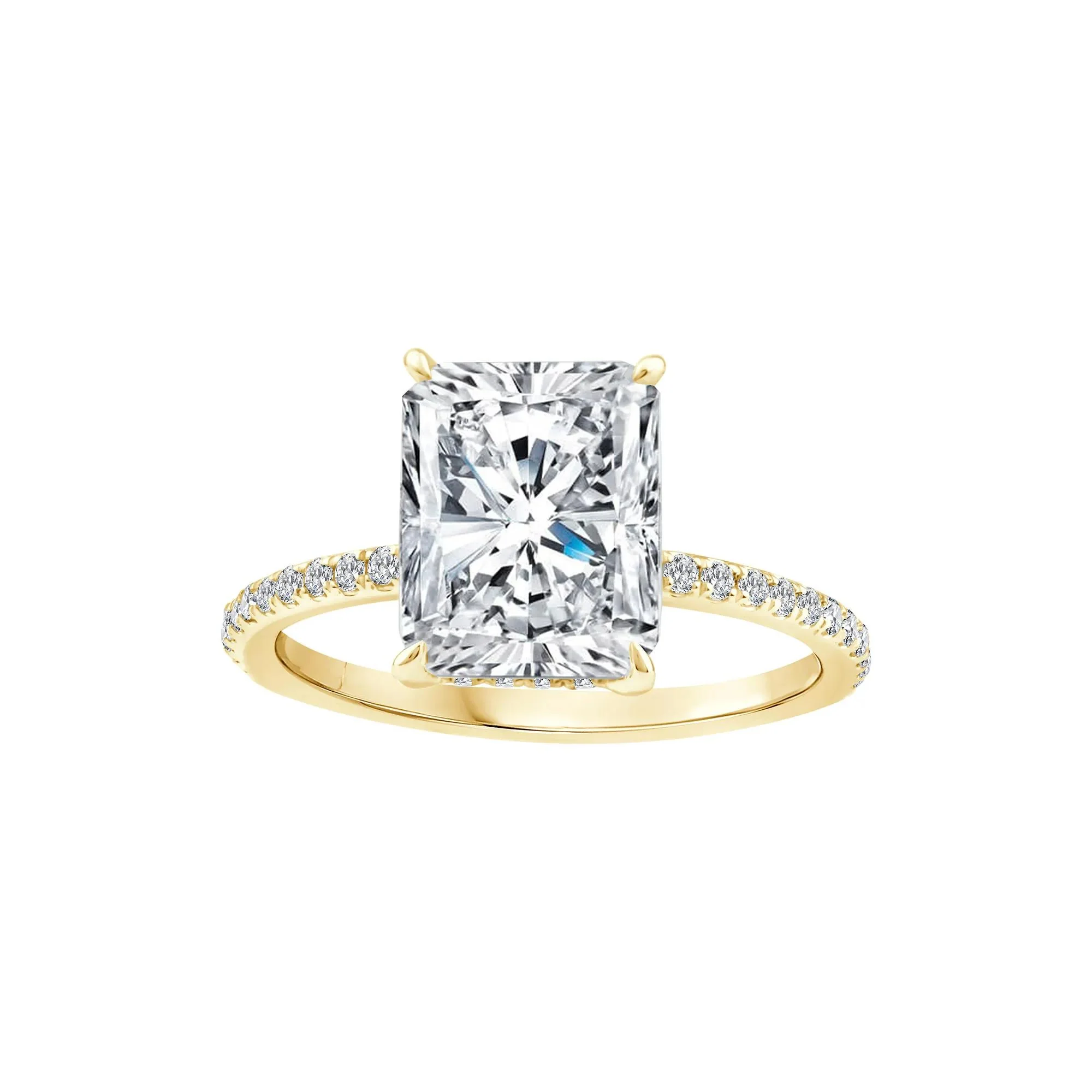 3 1/4 CT. Tw. Lab Grown Diamond Radiant-Cut Engagement Ring 14K Yellow Gold Round Brilliant Cut Size 8 1mm