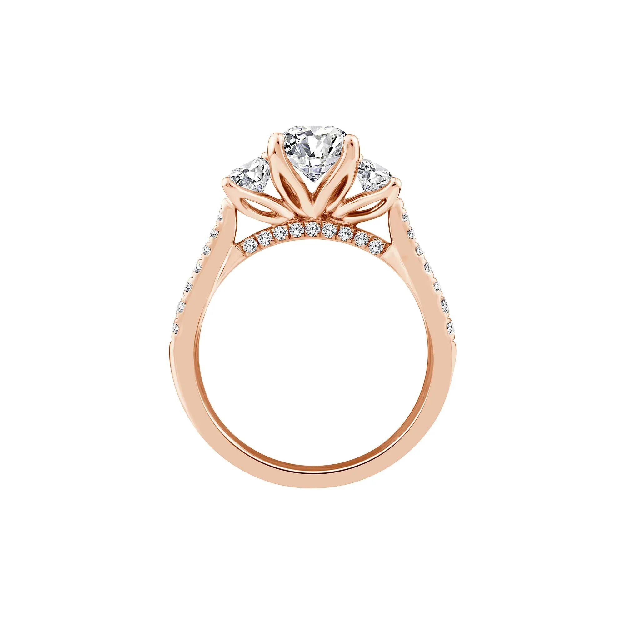 3 1/4 CT. Tw. Lab Grown Diamond Emerald-Cut Three Stone Engagement Ring 14K Rose Gold Round Brilliant Cut Size 8.5 - Image 2