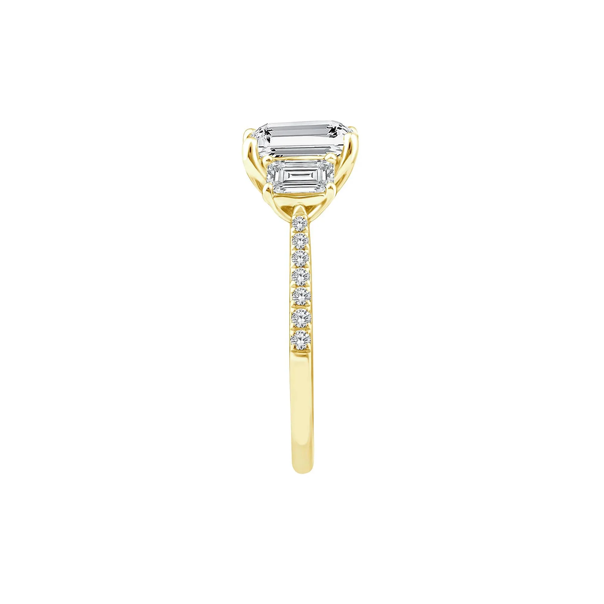 3 1/4 CT. Tw. Lab Grown Diamond Emerald-Cut Three Stone Engagement Ring 14K Yellow Gold Round Brilliant Cut Size 5 - Image 3