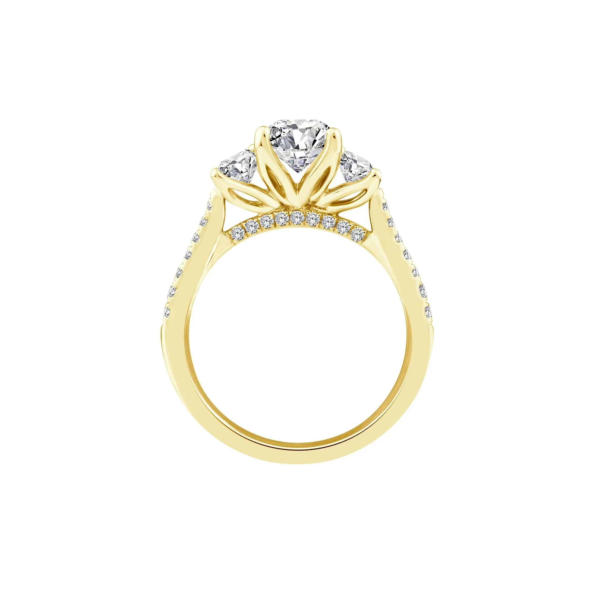 3 1/4 CT. Tw. Lab Grown Diamond Emerald-Cut Three Stone Engagement Ring 14K Yellow Gold Round Brilliant Cut Size 8 - Image 2