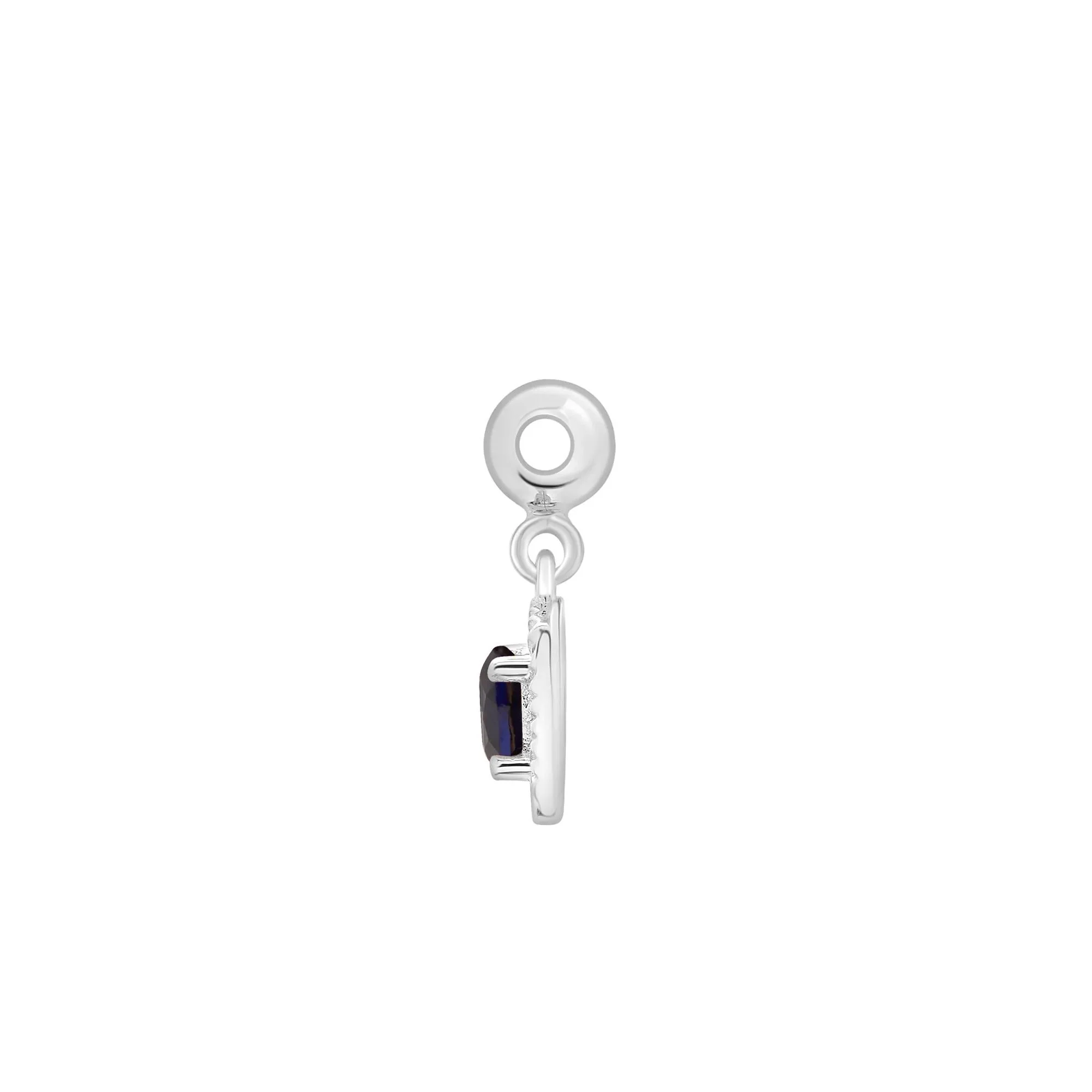 Lab-Created Blue Sapphire Medallion Birthstone Bead Charm .925 Sterling Silver White Size 13.00mm - Image 2