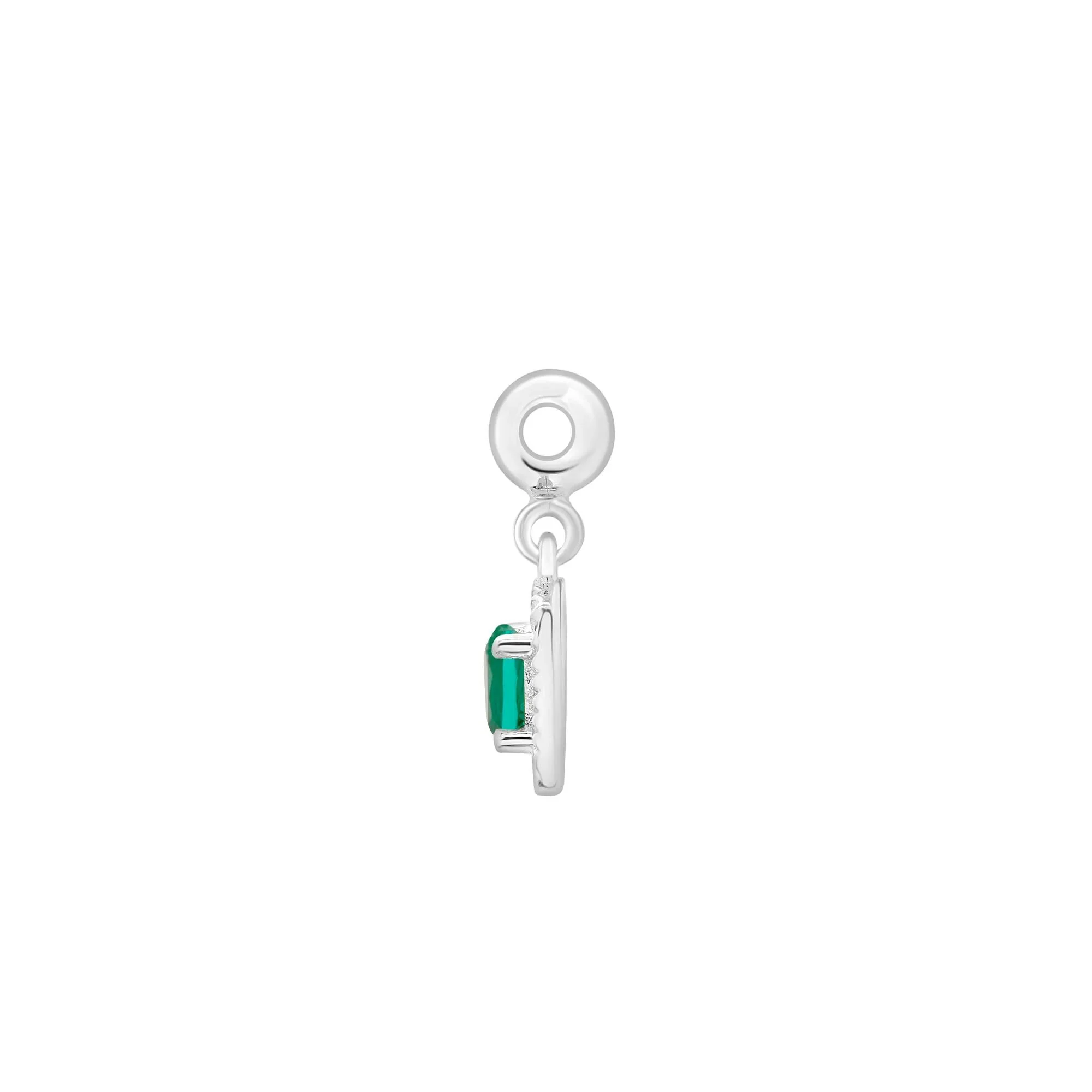 Lab-Created Emerald Medallion Birthstone Bead Charm .925 Sterling Silver White Size 13.00mm - Image 2
